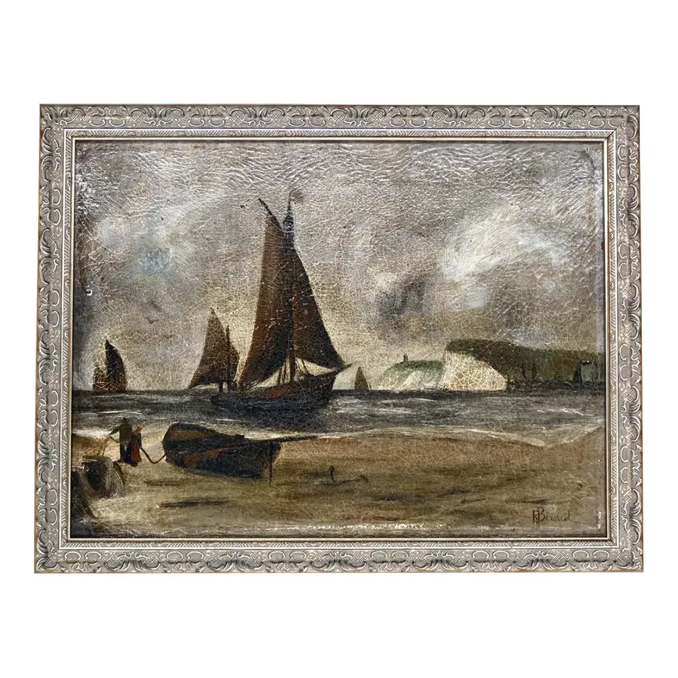 Antique French Oil Painting, Signed Maritime Seascape