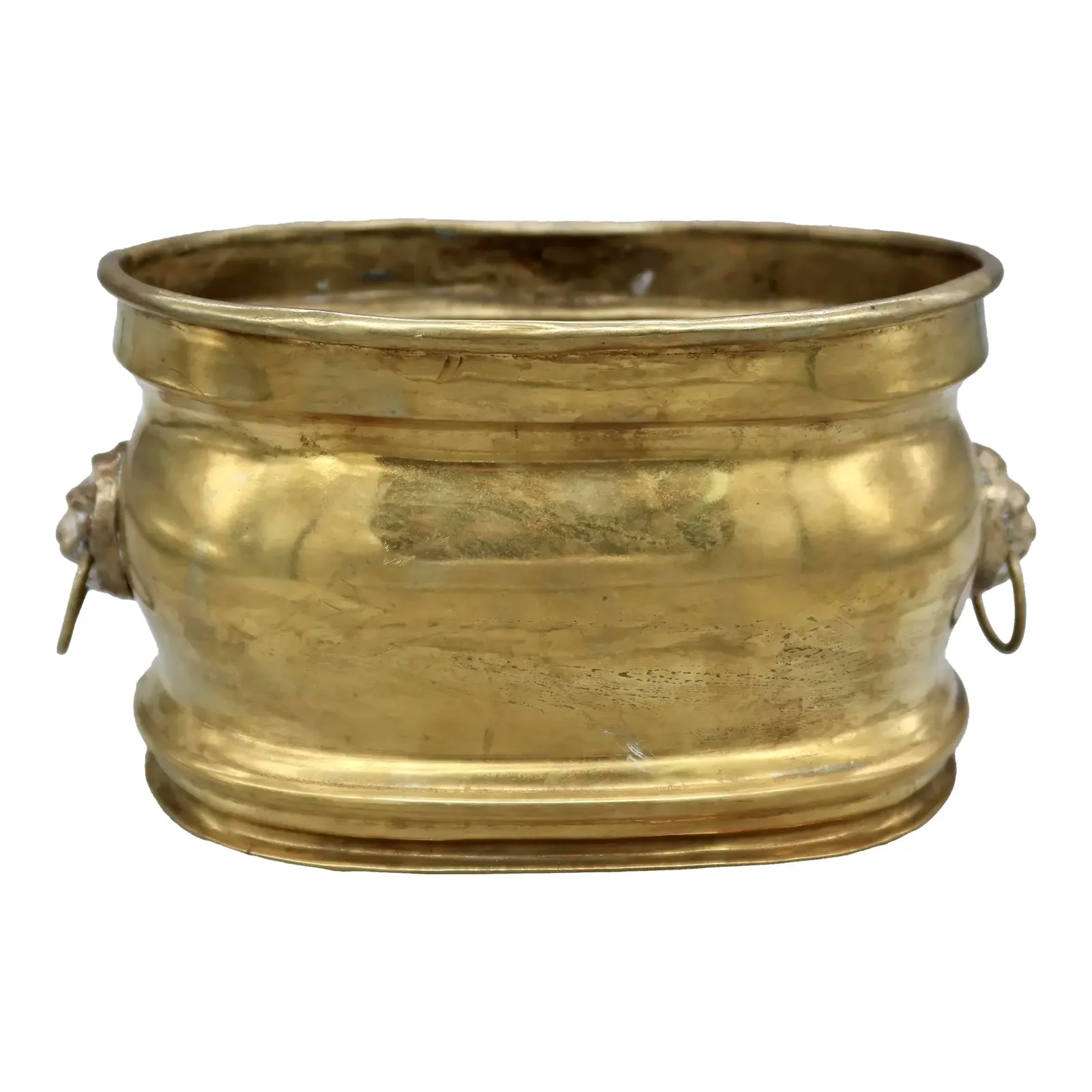 Vintage Gilt Metal Cachepot, Lion Head Ring Handles