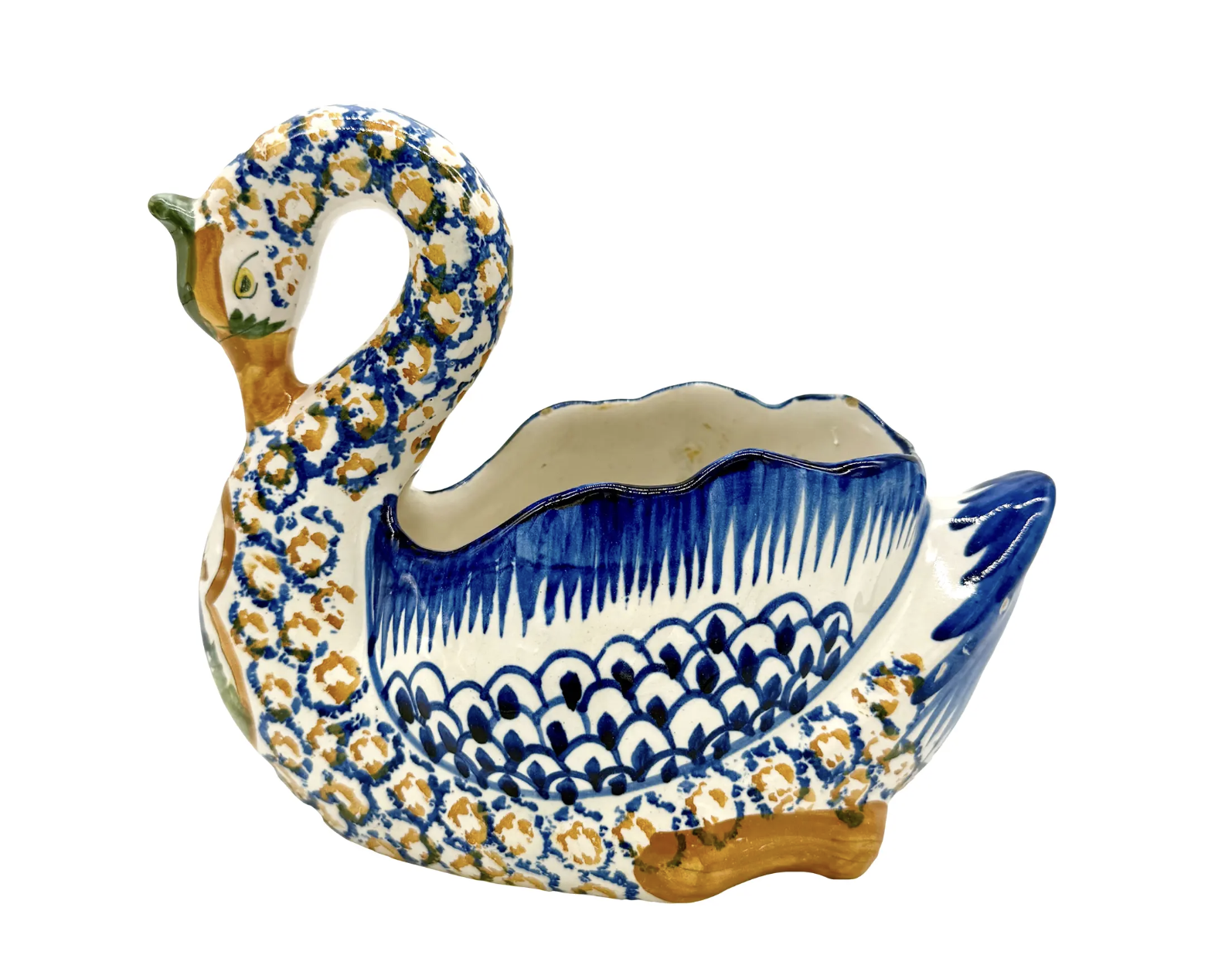 Antique Quimper Hand Painted Swan Jardiniere