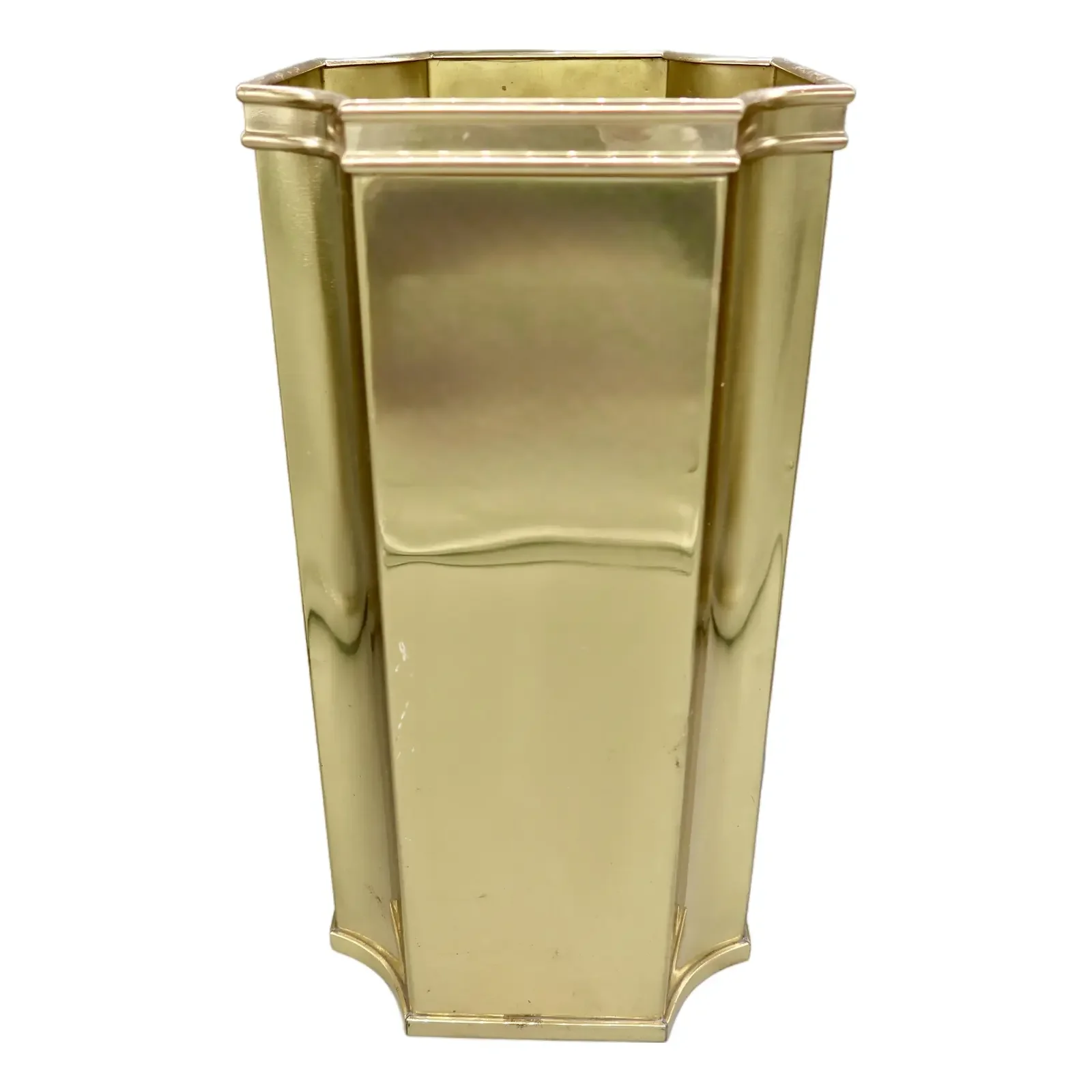 Vintage Hexagonal Lacquered Brass Umbrella Stand