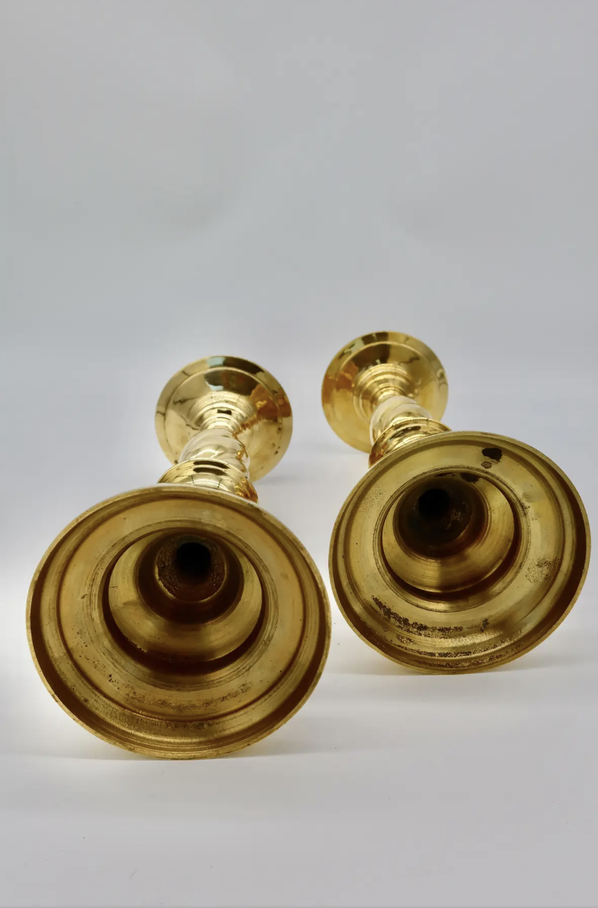 Pair of Mid-Century Brass Pillar Candle Holders Vintage Austin Texas