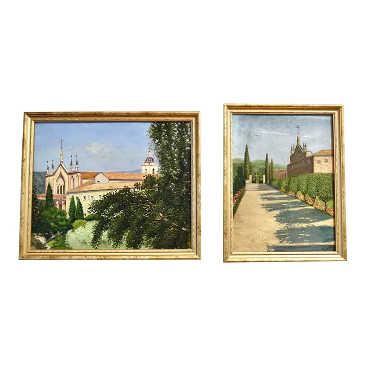 Pair of Antique French Oil Paintings on Board — Signed Sansky