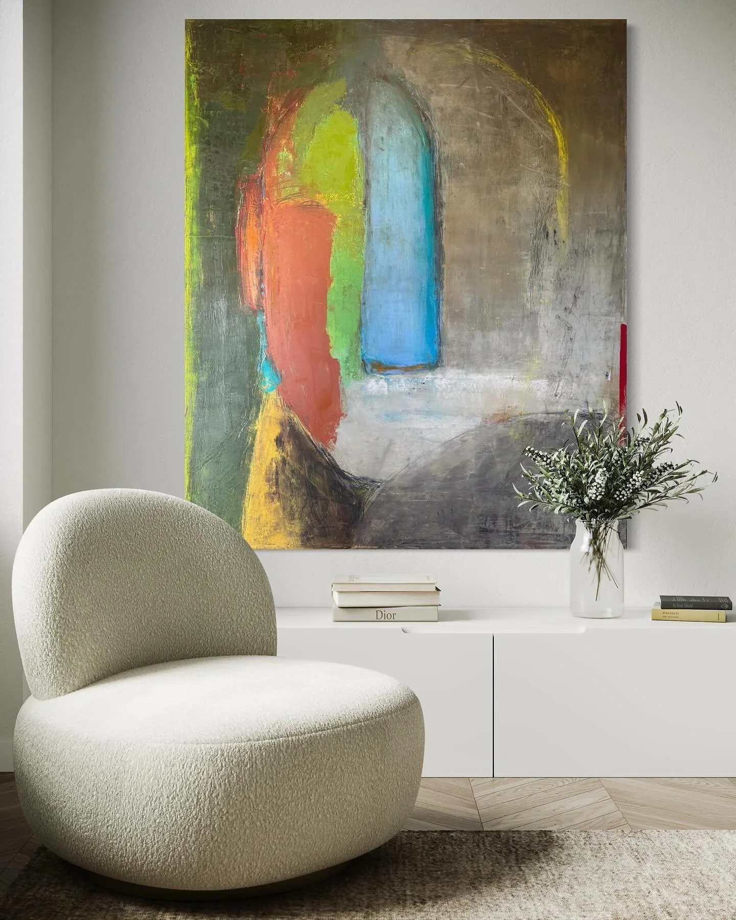 “The Weight of Color”
Oil and cold wax on panel - 55 x 65 inches. These new large format pieces embody the human form as a physical presence - grounded, eroded, and weathered by experience. The portrait emerges from layers of pigment and