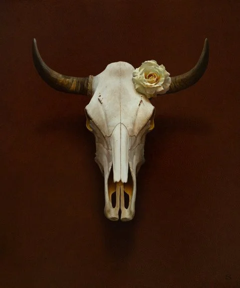 Santa Fe Bull — is a 36×30 original oil painting. The bull is distinct, embodying strength, resilience, and an untamed spirit. The Santa Fe Bull stands as a guardian of the desert—weathered, bold, and grounded in the land’s ancient rhythm. His gaze c
