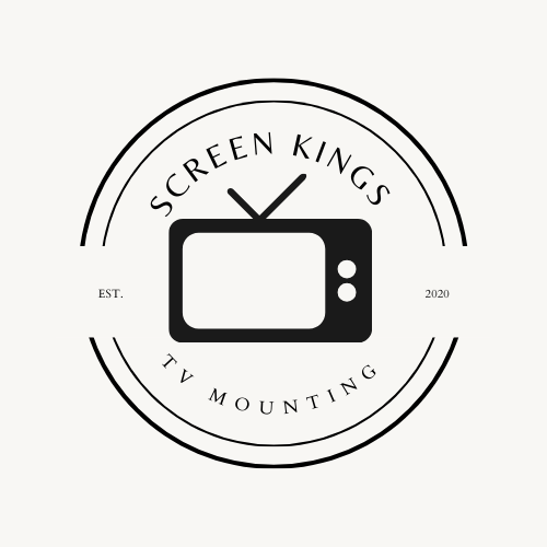Circular logo for 'Screen Kings TV Mounting' featuring a stylized TV icon. Established in 2020.