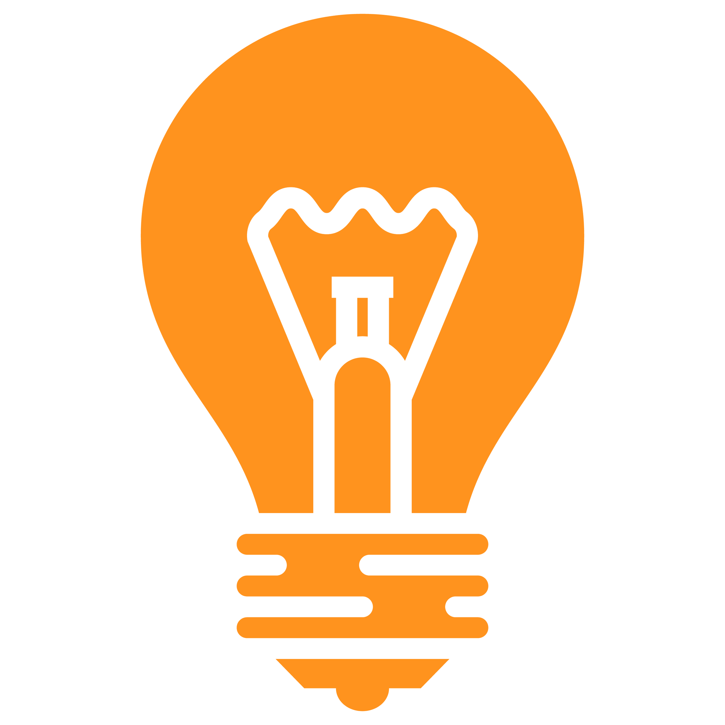 Graphic illustration of an orange lightbulb with a black outline, symbolizing an idea or creativity.