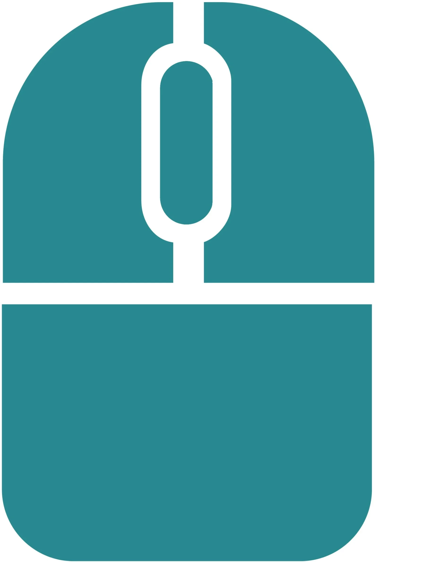 Illustration of a computer mouse with a scroll wheel on top, mainly in teal color.