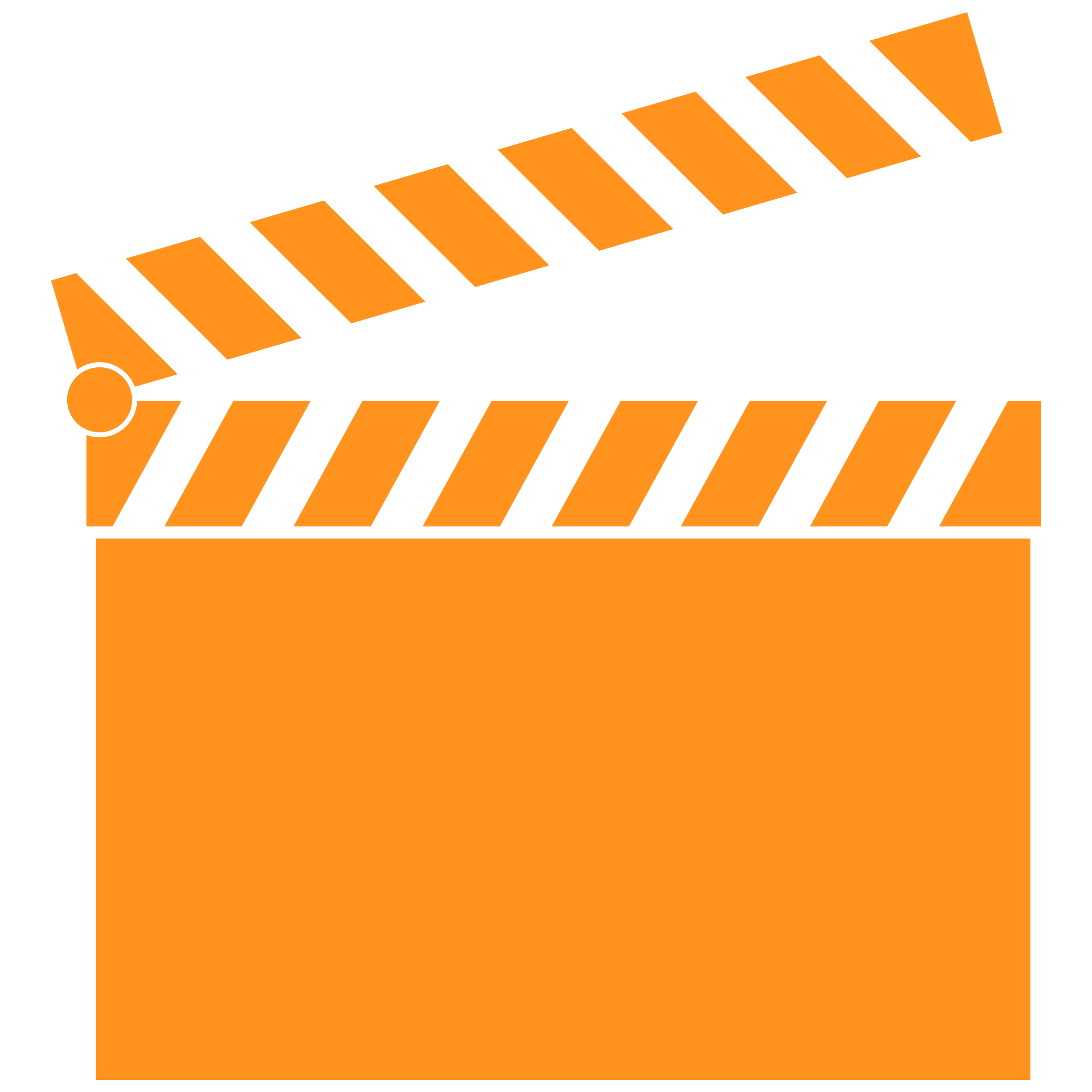 Illustration of a classic orange and black movie clapperboard.