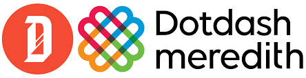 Logo with a red circle containing a white 'D' and colorful overlapping shapes, with text 'Dotdash Meredith' to the right.