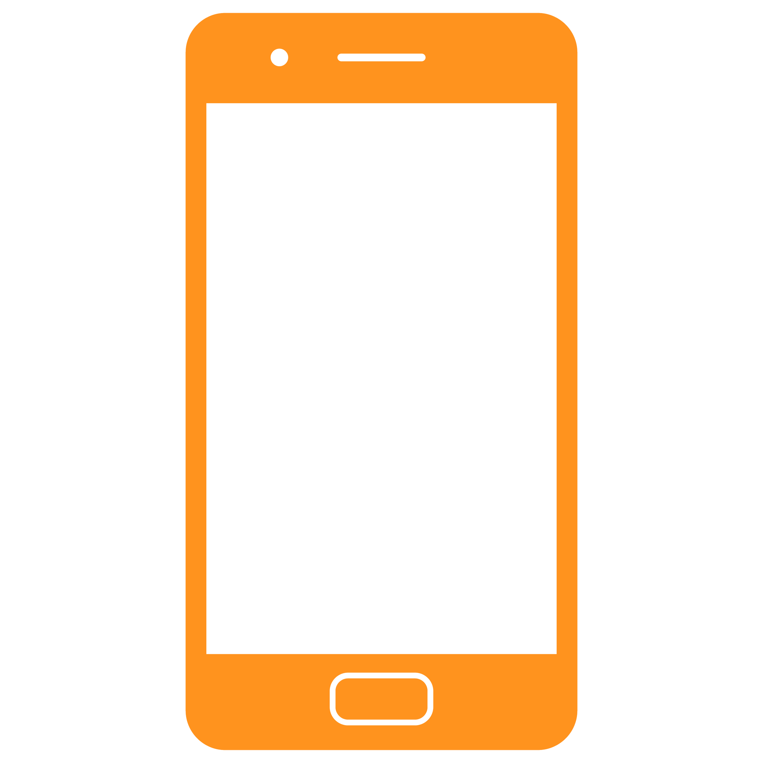 Illustration of an orange smartphone with a black screen and a home button at the bottom.