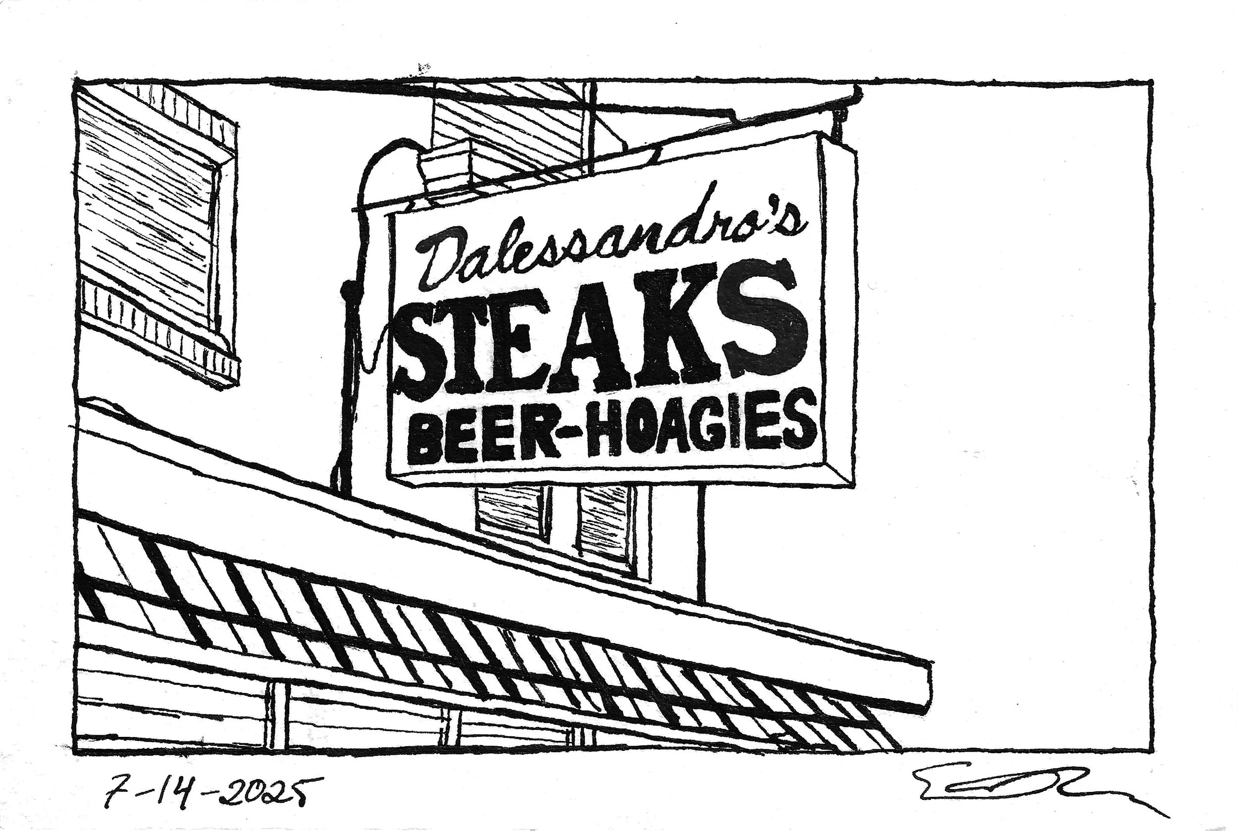 Dalessandro's Steaks, 2025, Ink on Watercolor Paper, 4 in x 6 in