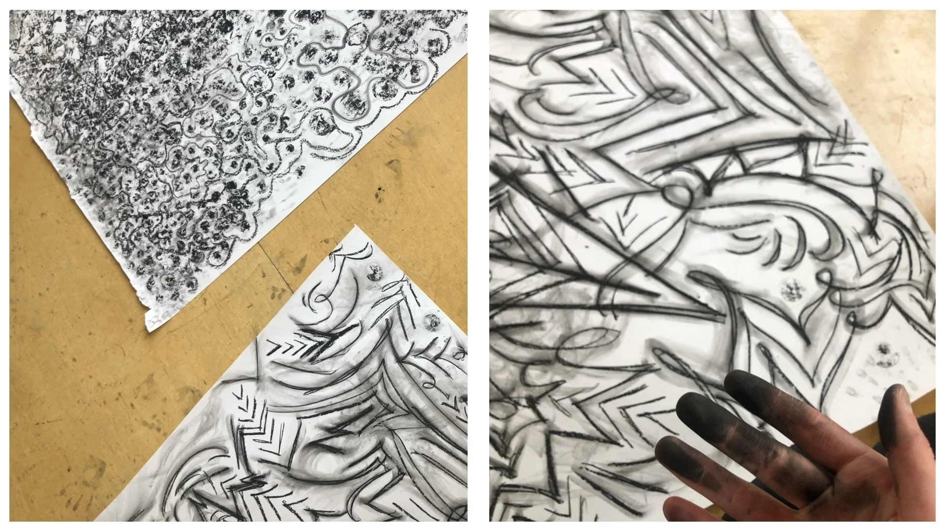 Movement  x Art Therapy Exercise // Co-Regulation and Attunement Study // Charcoal on Paper // 2020