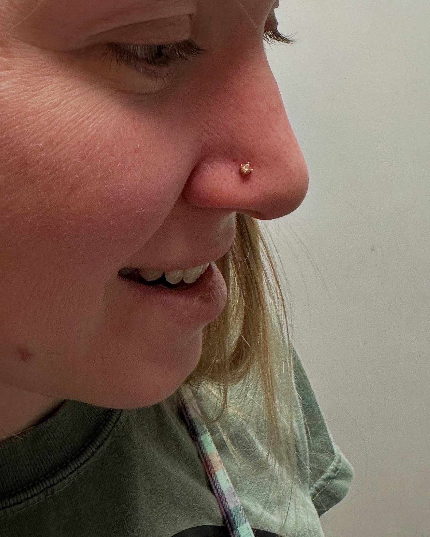 We will have @piercermikhayla in today from 1:00-5:00 and Monday from 1:00-5:00 for all your piercing needs. Here are a couple of nostril piercings done by Andrea yesterday, and some angel fangs by Mikhayla that got downsized, looking great!