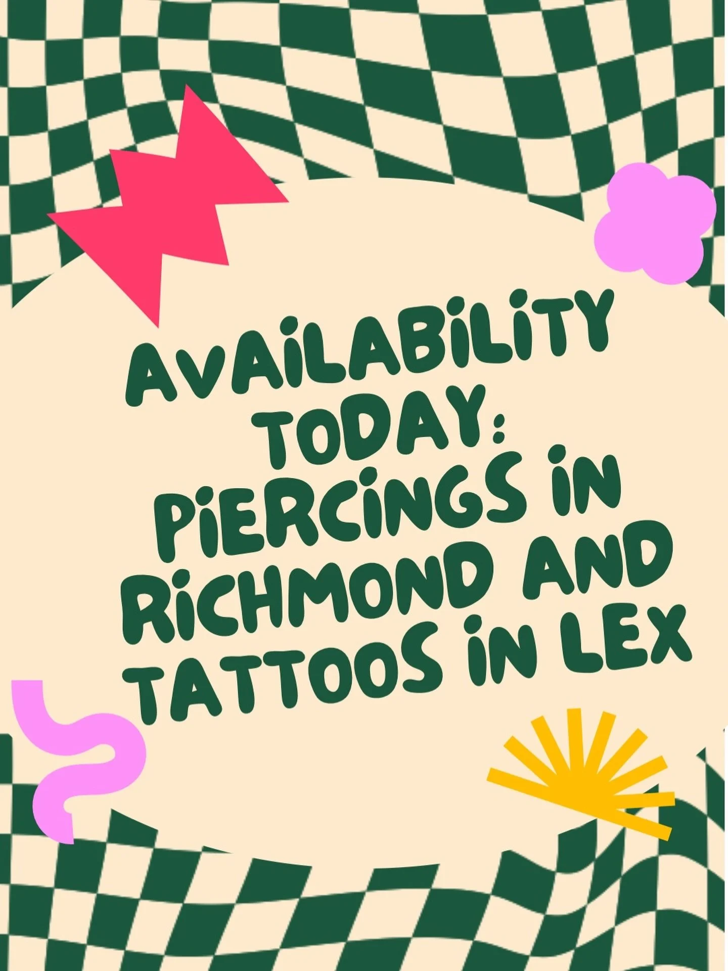 We have Mikhayla piercing in Richmond today @piercedandplanted and we have availability with several artists in Lexington @smokesart @tini.tat @lulemeow @jeffricetattoo , walk on in and see us ❤️❤️❤️