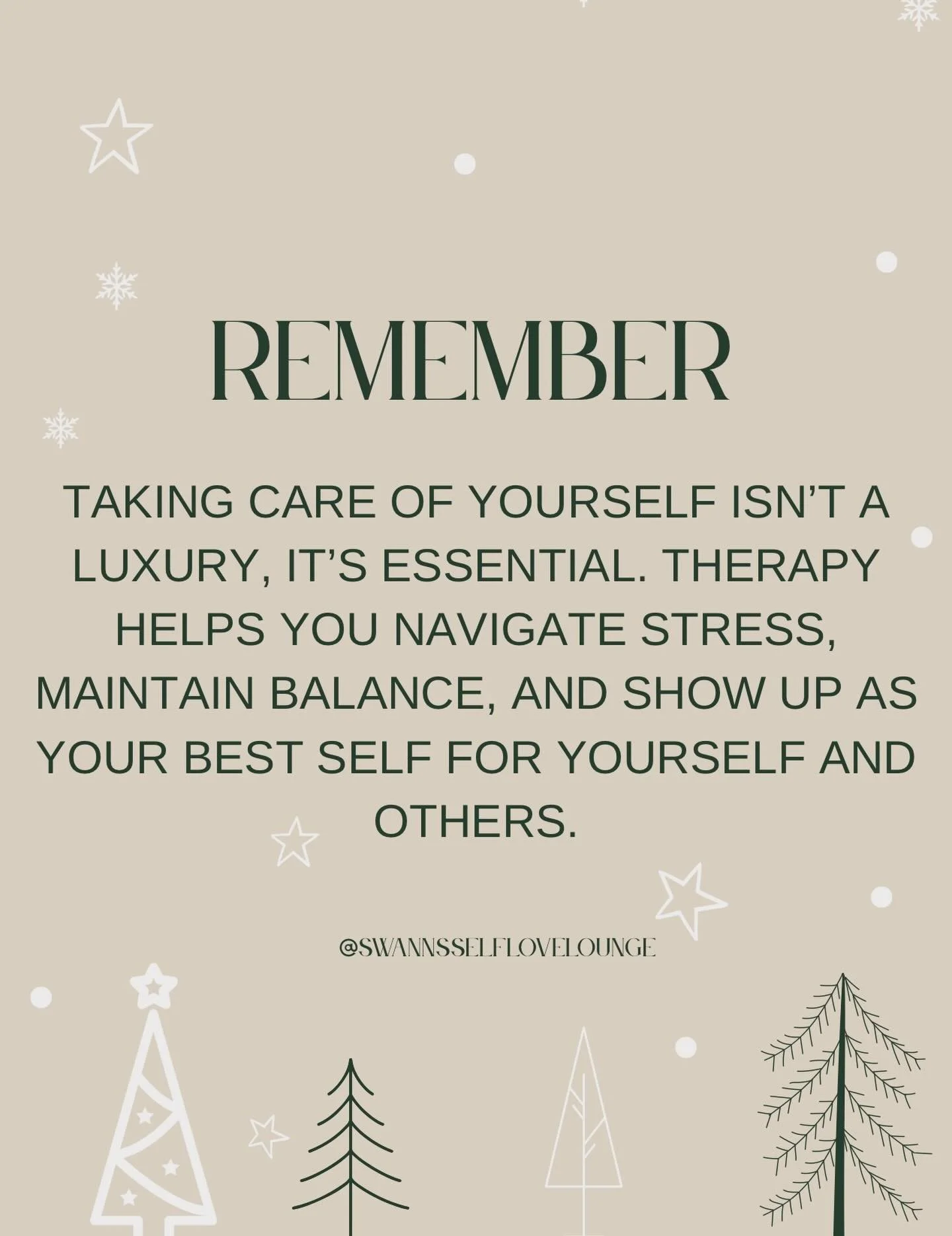 The holidays can be magical but also overwhelming. Between parties, shopping, and family time, it&rsquo;s easy to push your mental health to the backburner.

Remember: taking care of yourself isn&rsquo;t a luxury, it&rsquo;s essential. Therapy helps 