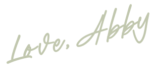 Text saying "Love, Abby" written in cursive on a black background