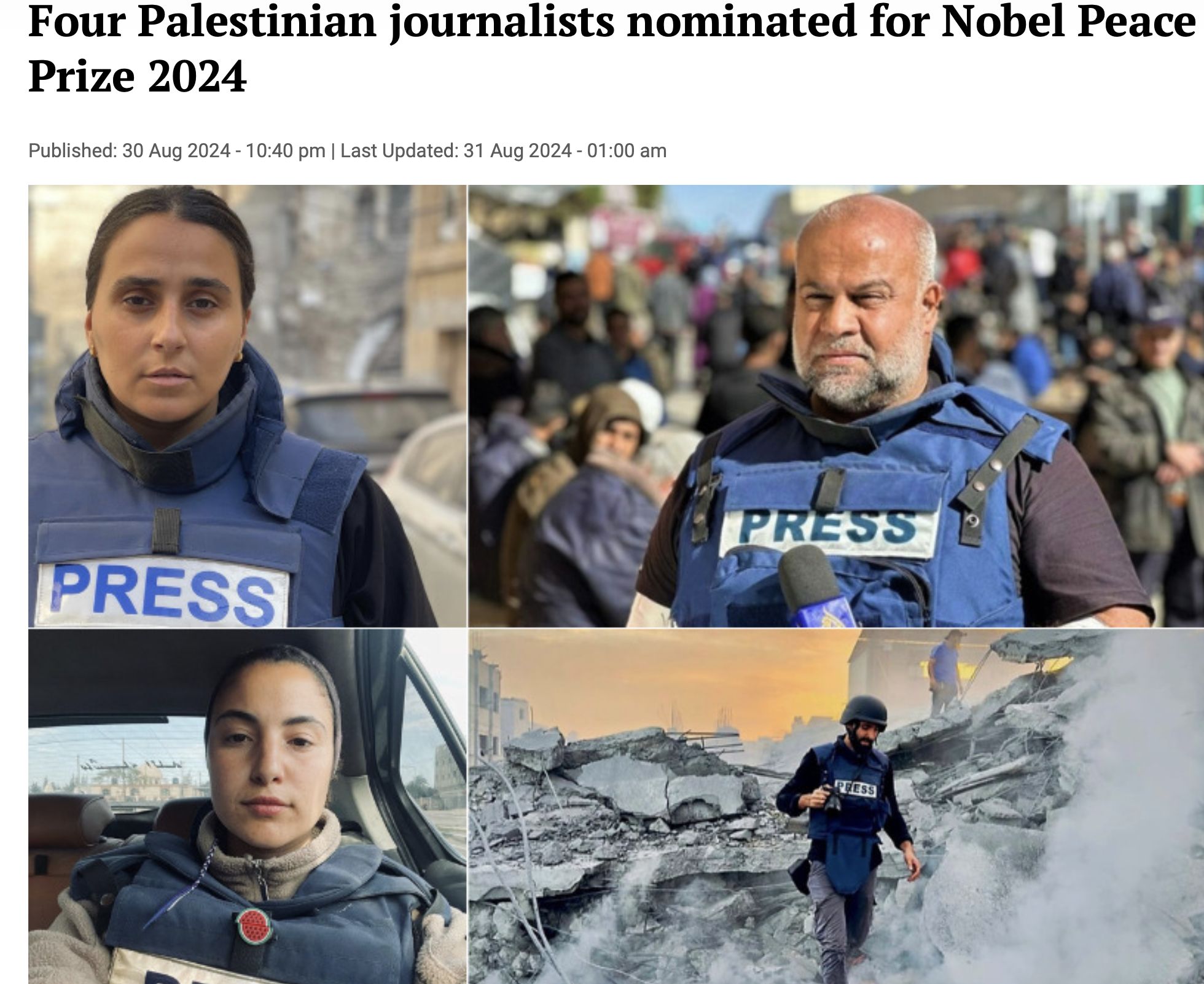 October 8th, 2024: Four Palestinian journalists nominated for Nobel Peace Prize 2024