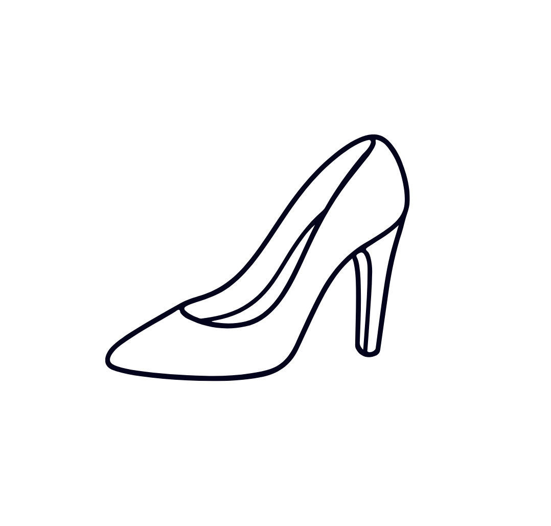 Outline drawing of a high-heeled shoe.