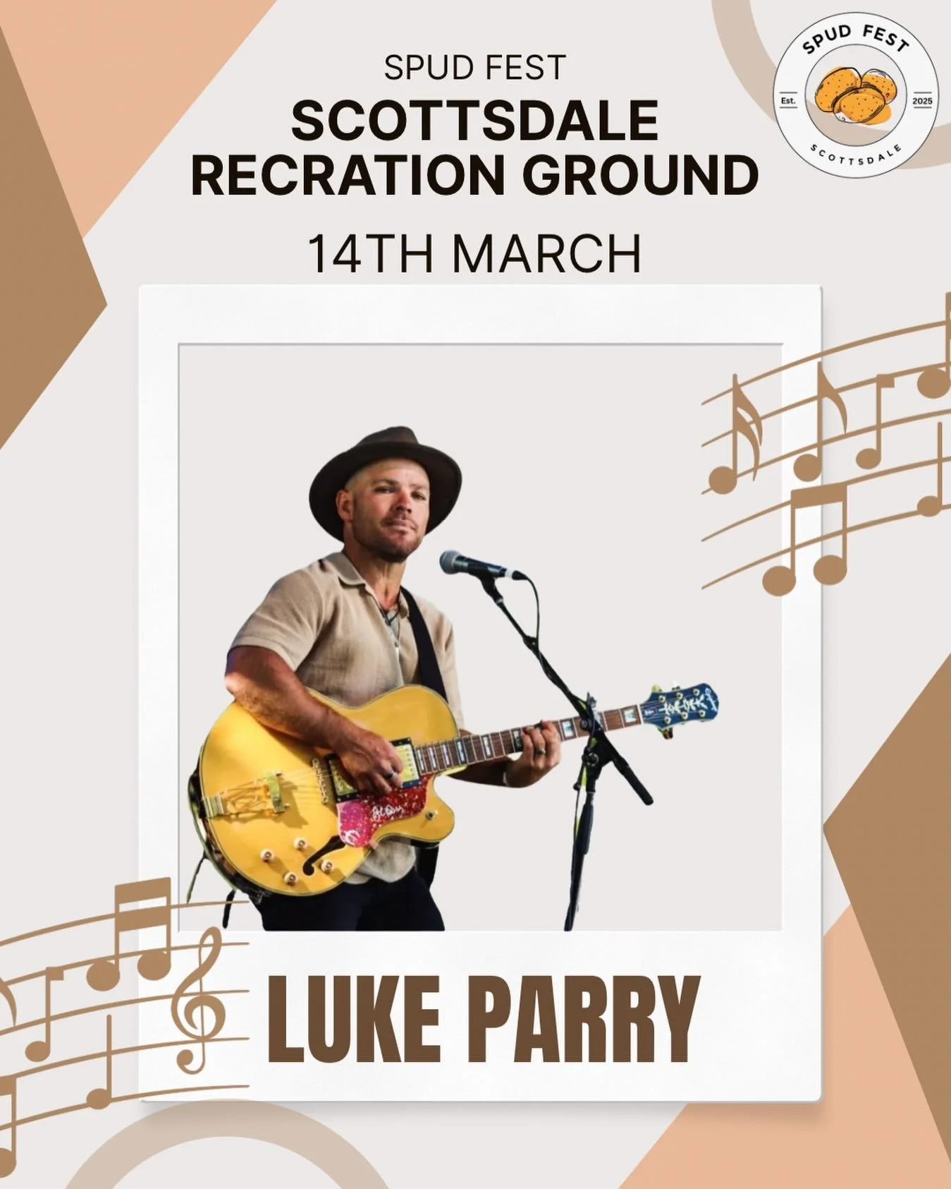 Luke Parry is playing for us at Spud Fest this year from 1:30pm. Get your tickets now so you can sit back with good food in hand and great tunes from Luke 🎸