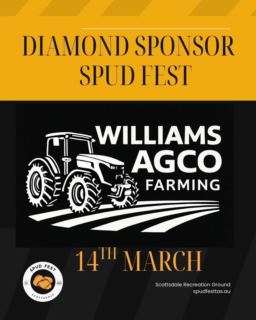 Williams AgCo are back onboard as diamond sponsors for Spud Fest this year. Another local North East business supporting us and we're very grateful!