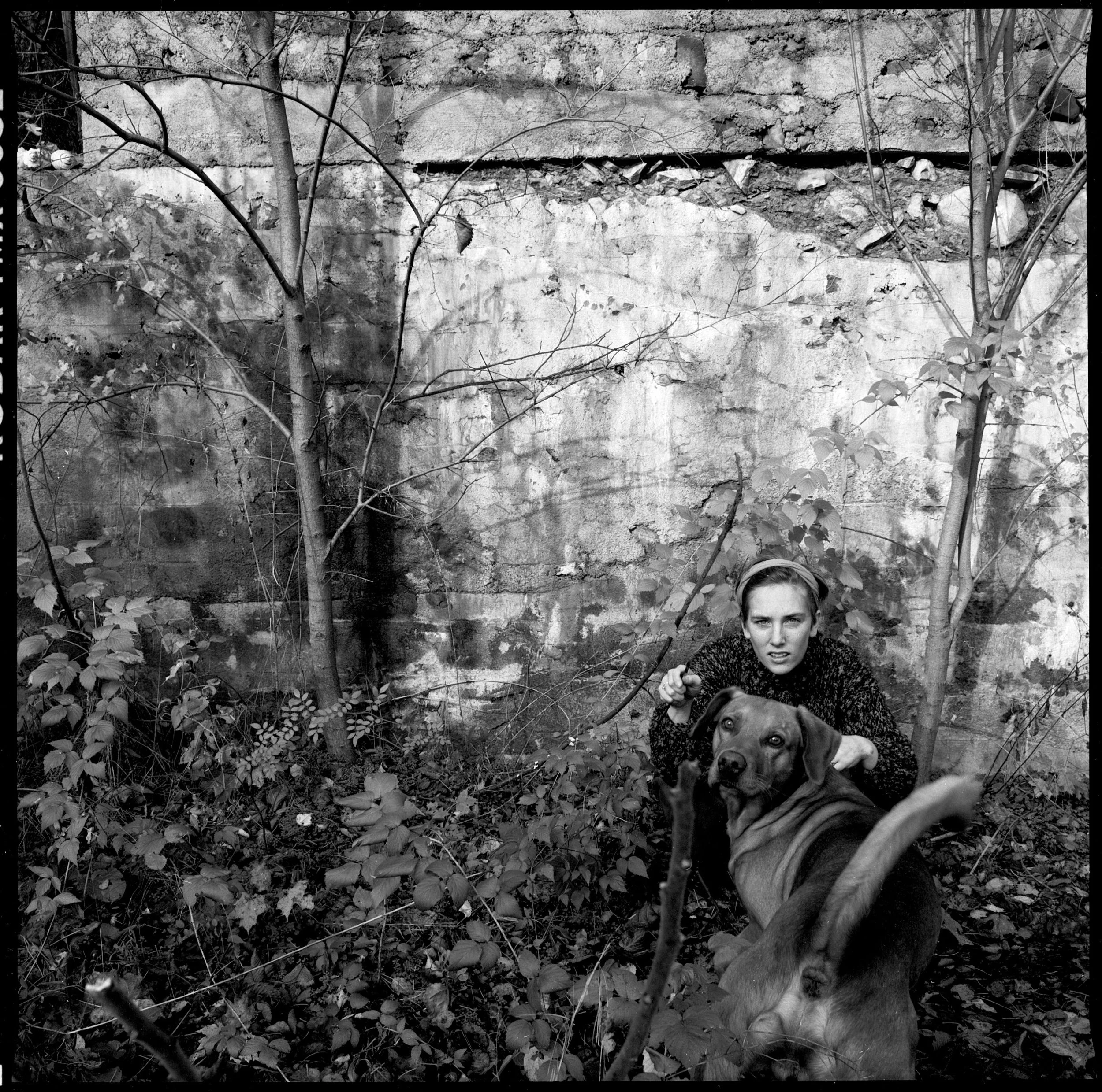 Tobi and Lynn in the chicken coop. Plutarch Road. 1989