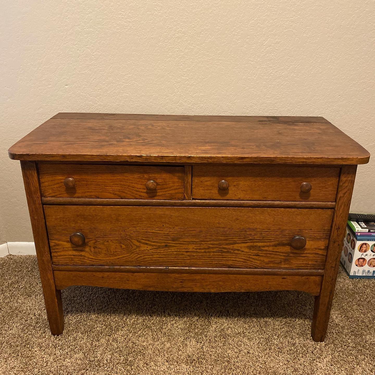 Before and afters!
Sanded to wood, stained white, sealed with satin polyurethane, new knobs!
It always feels good to finish something for yourself. #diy #restoration #remodel #homedecoration #homedecor #contemporary
