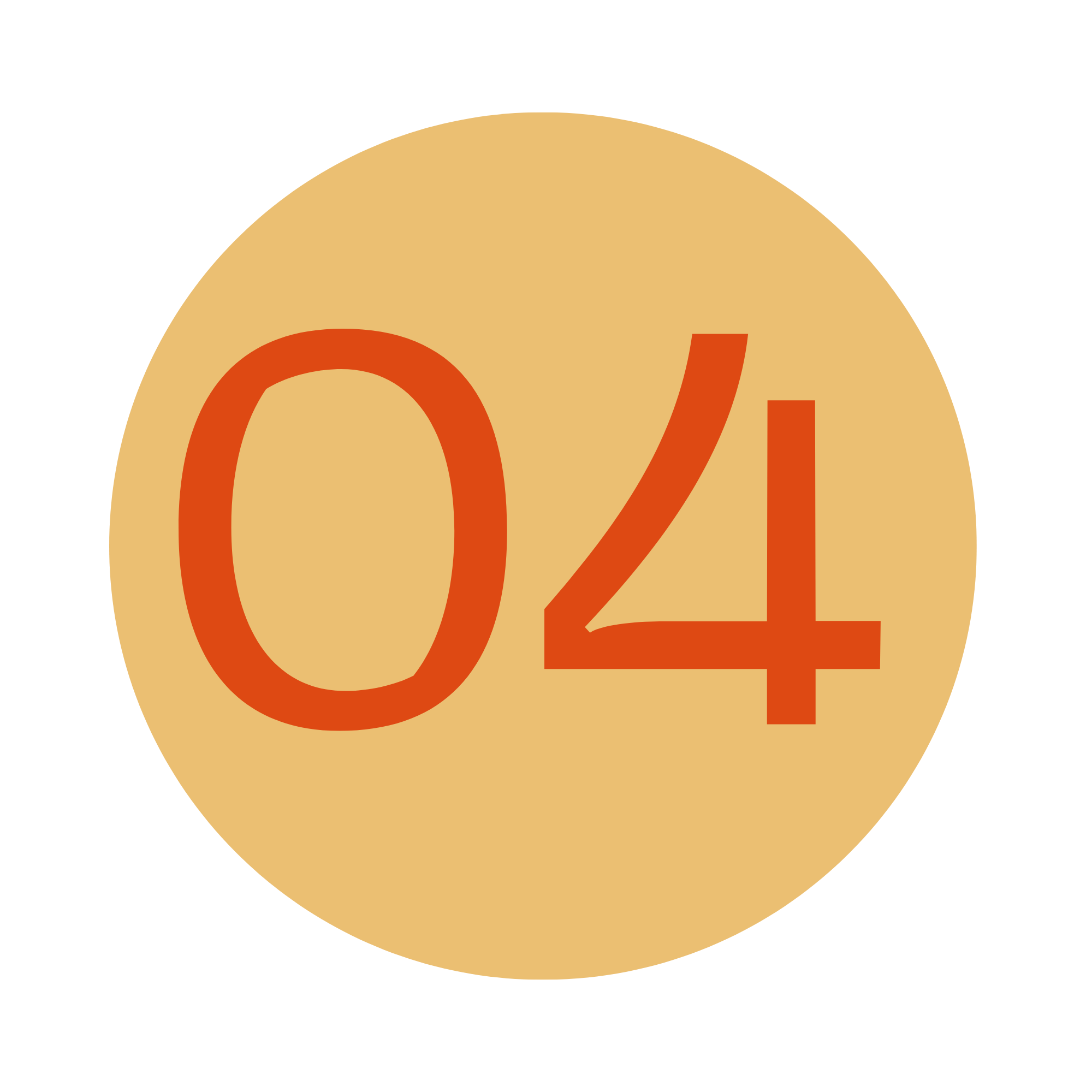 Close-up of a circular button with a beige background and large orange numbers '04' in the center.