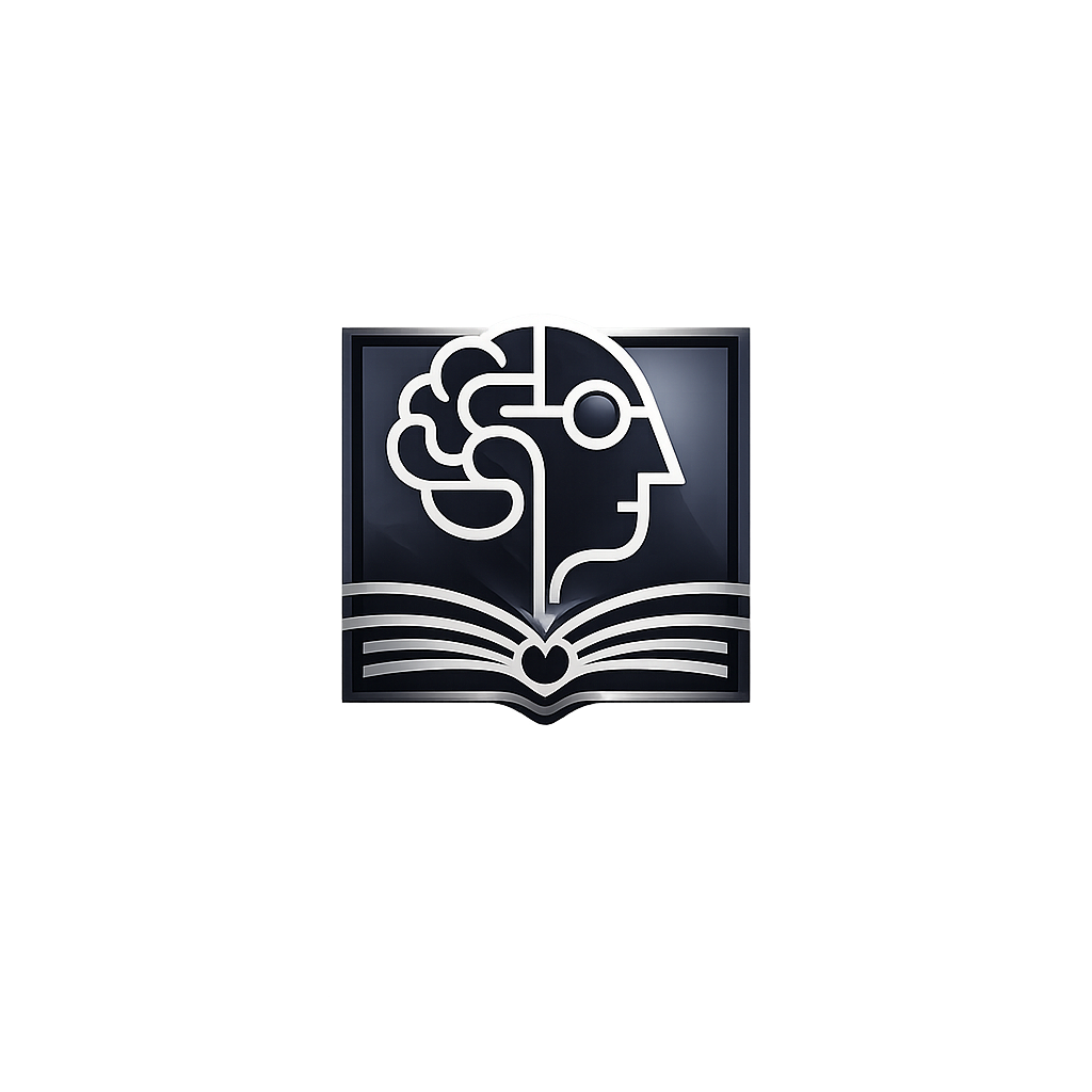 Neon sign of a human head with brain and glasses, and an open book underneath, symbolizing knowledge or learning.
