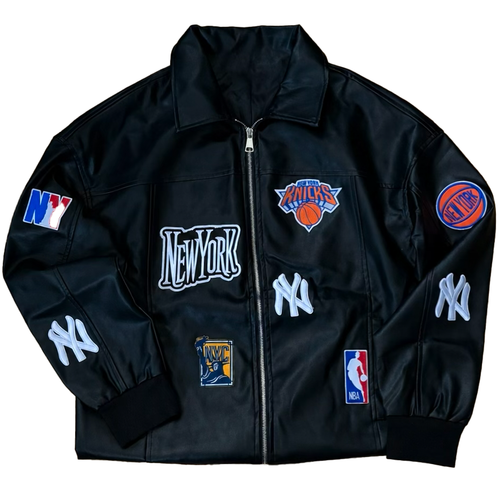Knicks Embroidered Stitched Patches Leather Jacket