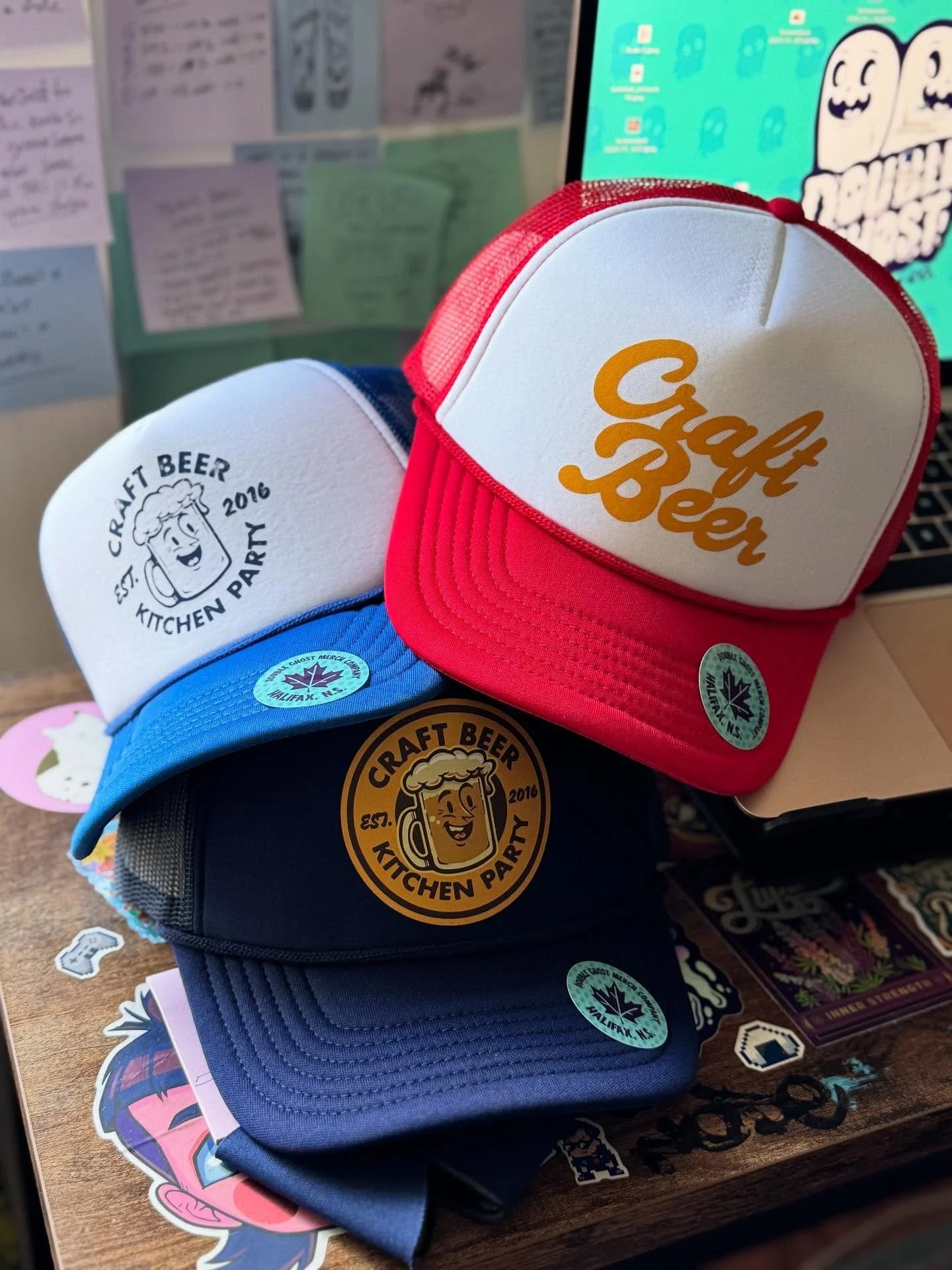 Peep these hype hats I made in the shop for @restassocns Craft Beer Kitchen Party back in October! That red one is R A D. 

#hats #customhats #craftbeer