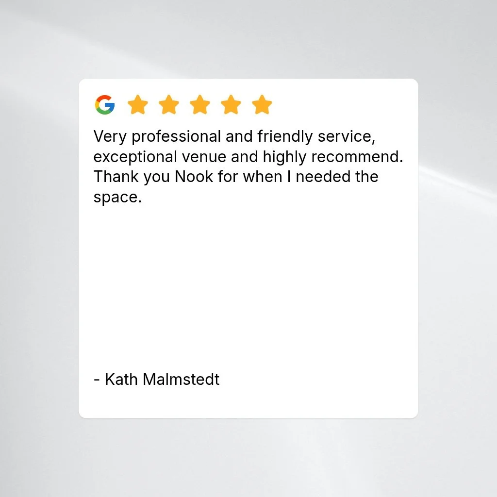 Another great review 💫

#nookcollective #sunshinecoastcoworking #coworkingspace #coworkingsunshinecoast #coworkingcommunity #worklifebalance #parentfriendlyworkspace
#review
#⭐️⭐️⭐️⭐️⭐️