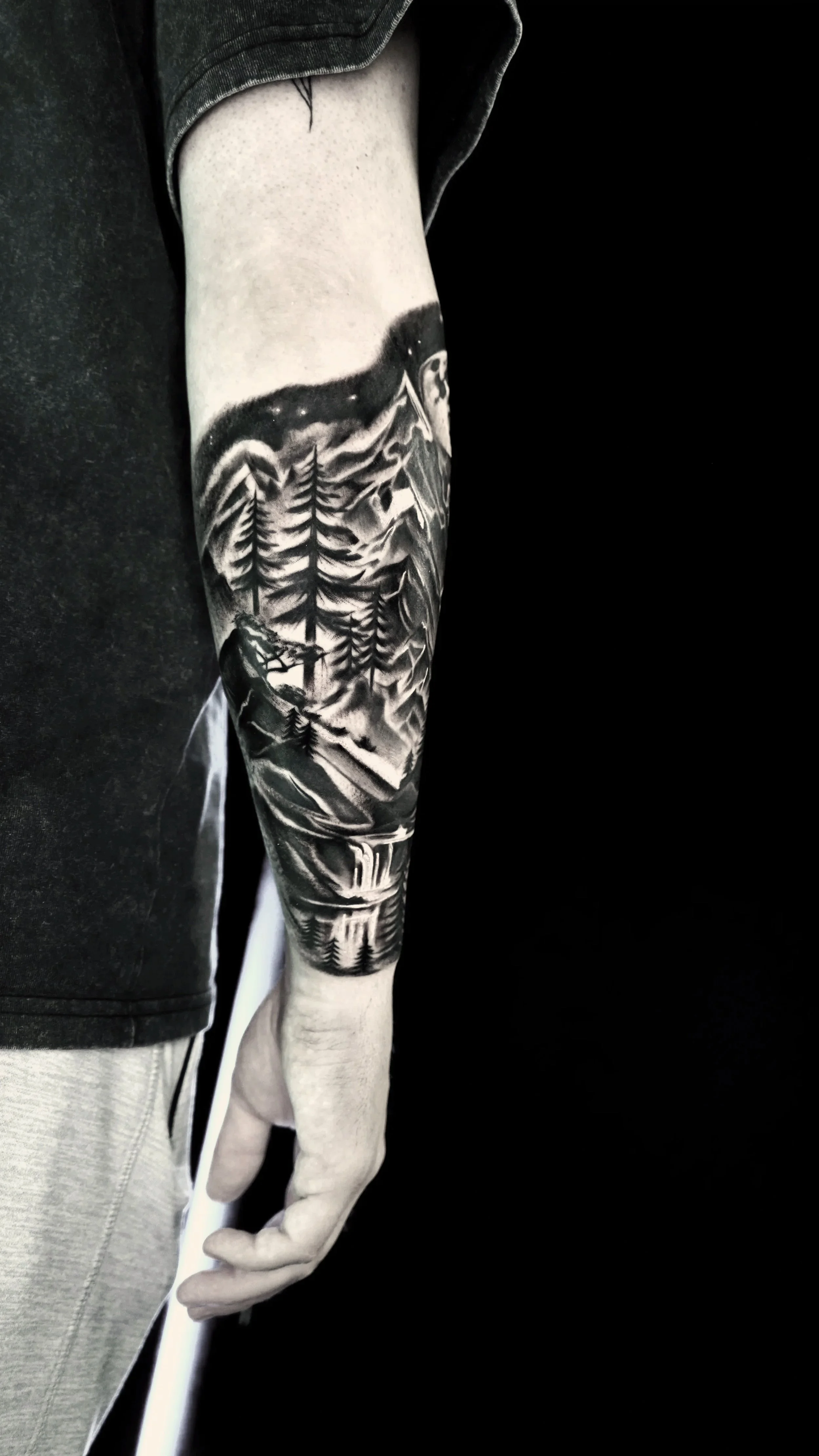 Landscape Black and Grey Forearm Piece