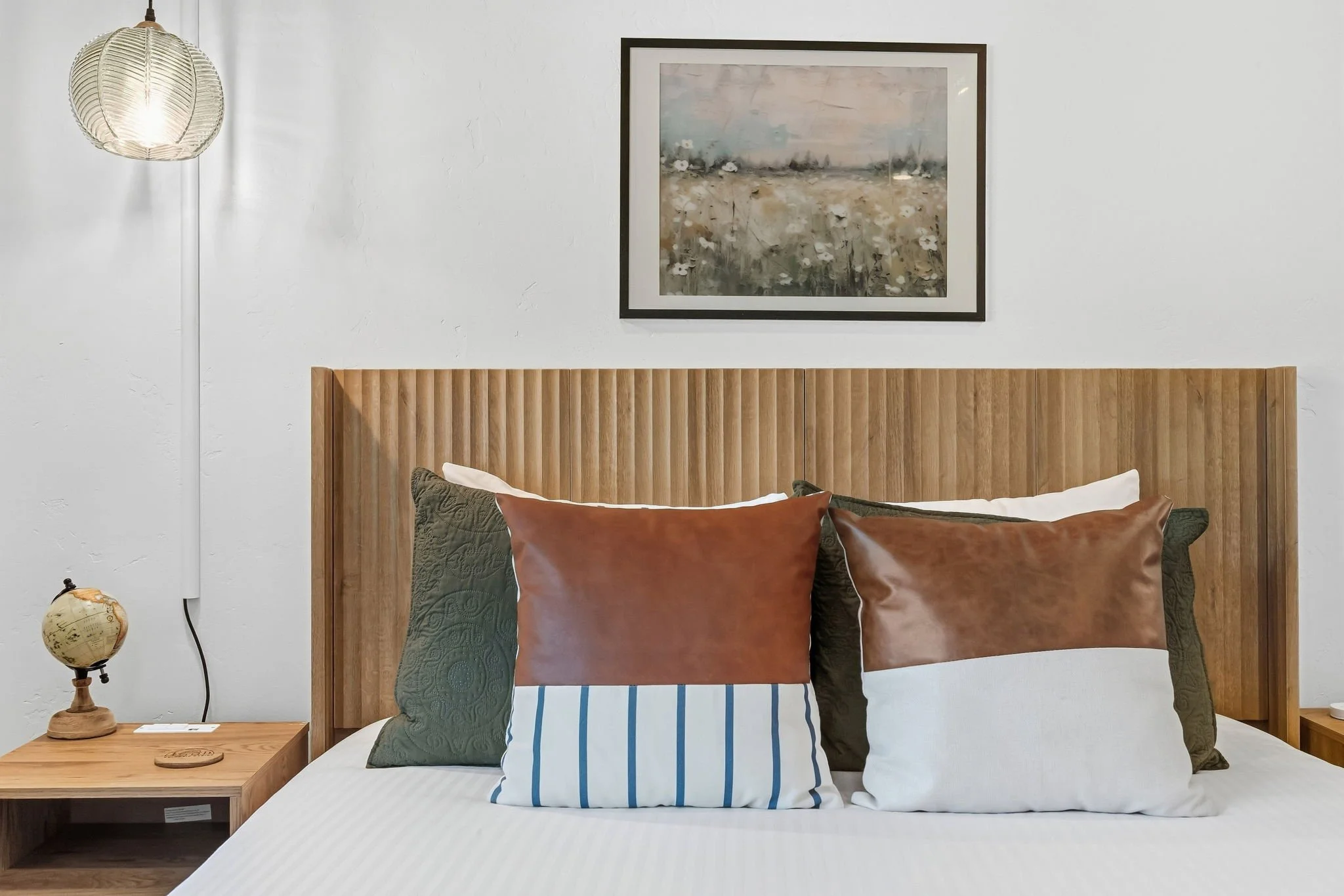 Close up of a bed in Cabin 8