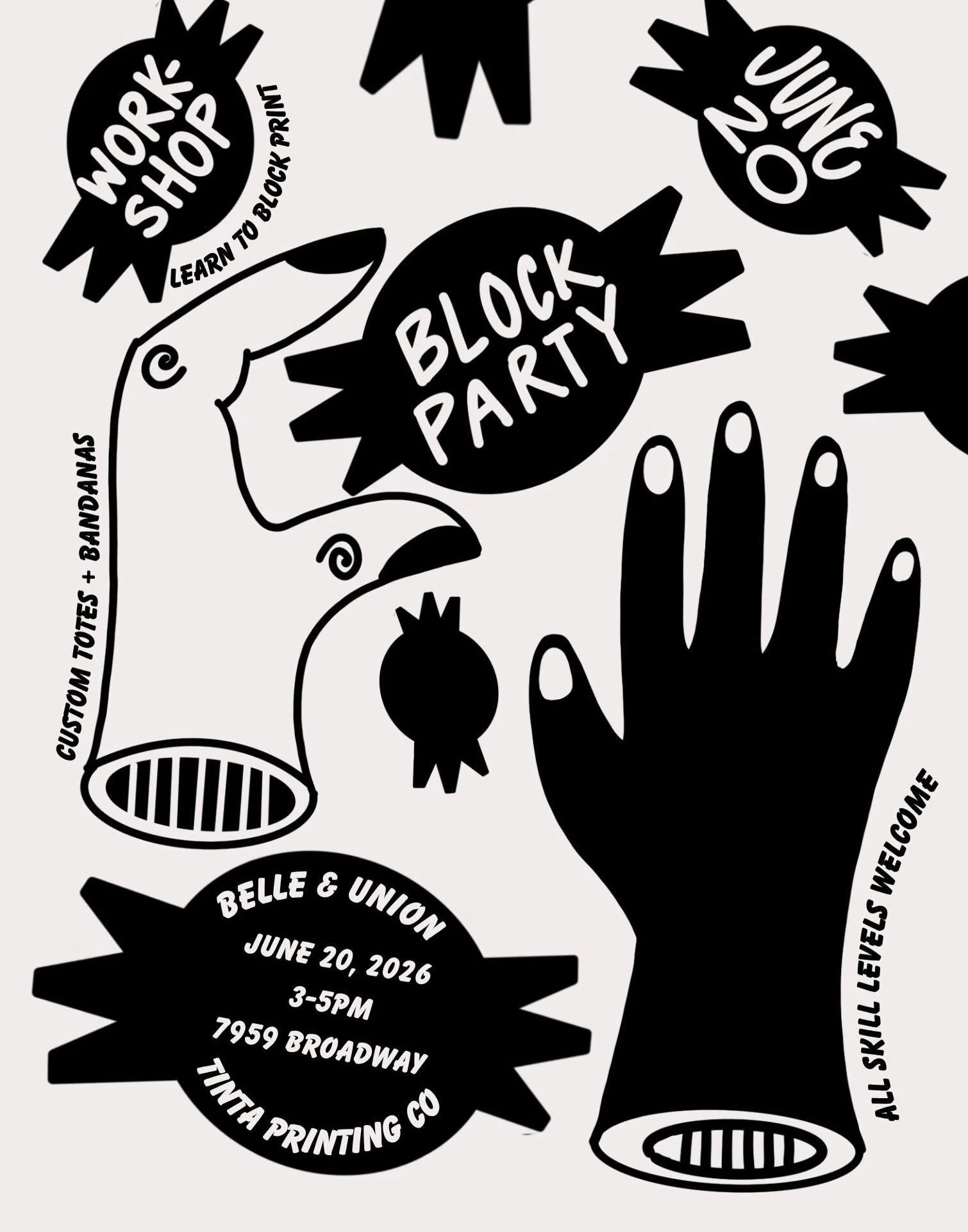 You&rsquo;re invited to the block print party!
&bull; June 20 3-5pm w/ @belleandunionco &bull;

This workshop will introduce you to the world of block printing and textile design. You will learn carving techniques to create a one-of-kind stamp that c