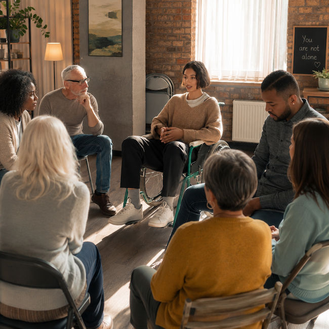 Diverse couple engaged in supportive conversation during couples counseling.