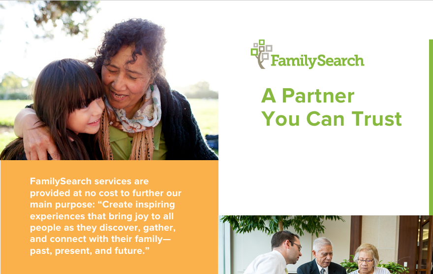 Photo of a woman and a young girl smiling and hugging outdoors, with a family search logo and text promoting trust and free family services.