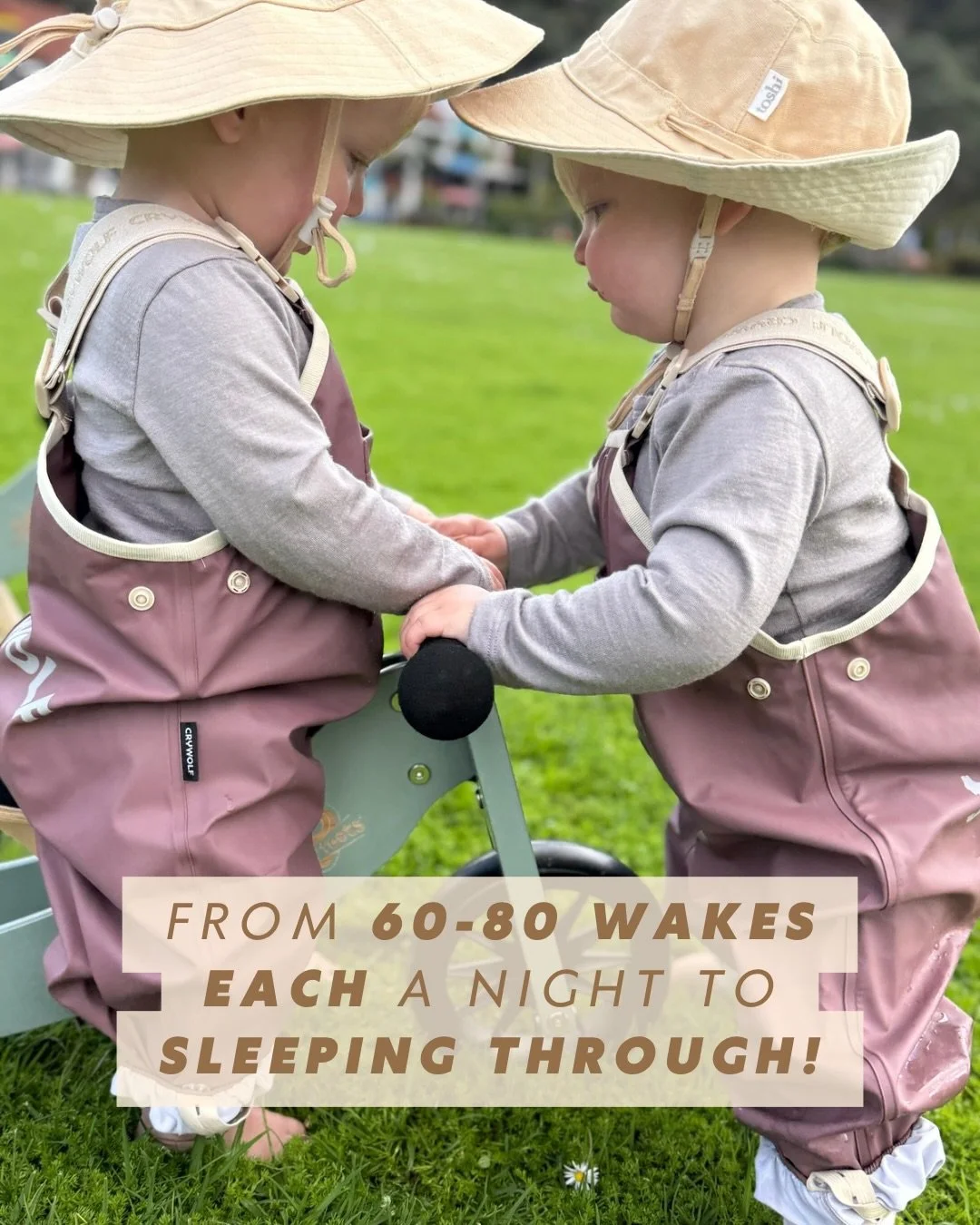 Elodie and Aubrey, 4.5 months corrected, had their parents up all night, with 60&ndash;80 wakes per baby on a rough night and even on a good night still waking 20&ndash;30 times.

Our goals were clear from the beginning, longer stretches overnight, m