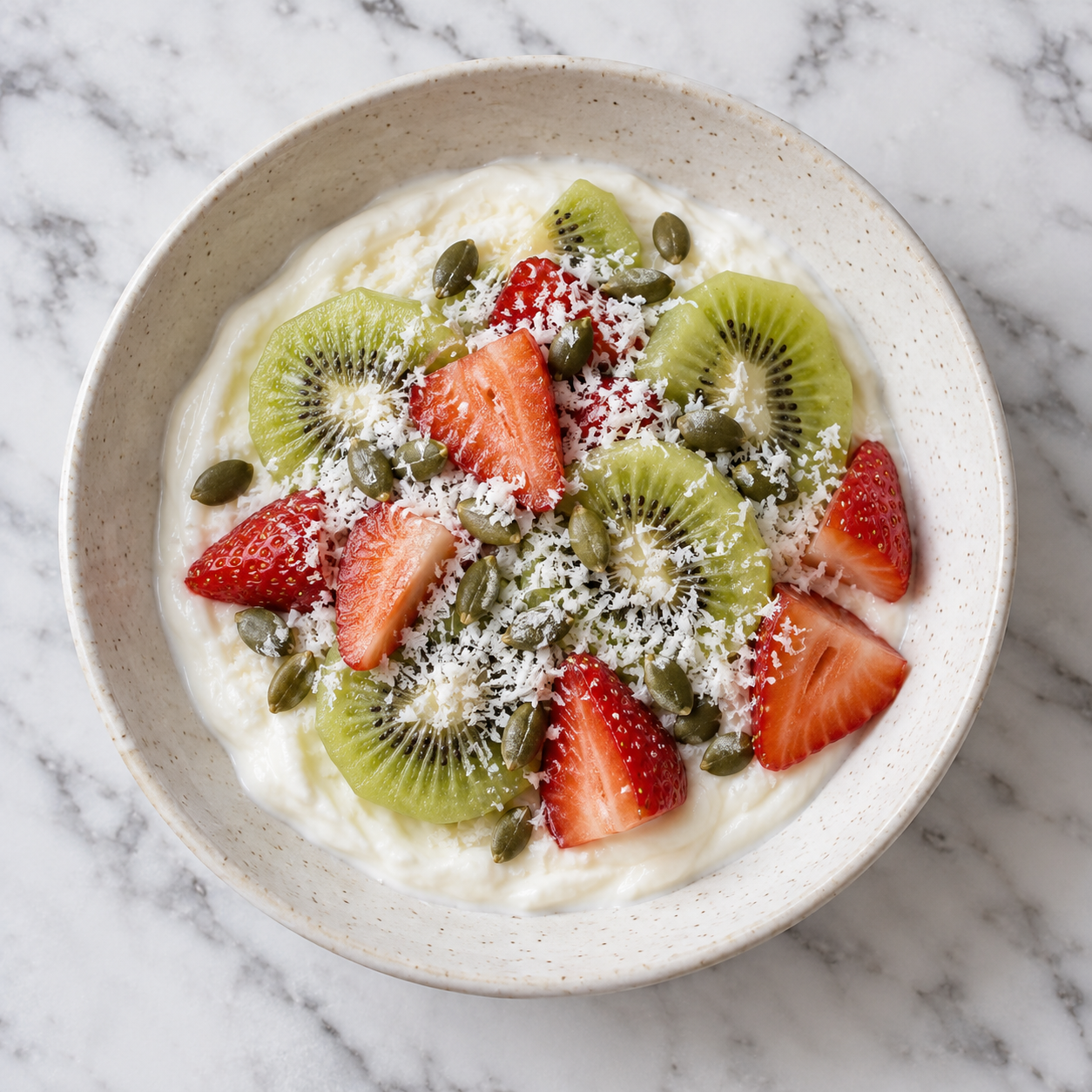 Strawberries, Kiwi and Coconut Yoghurt Bowl