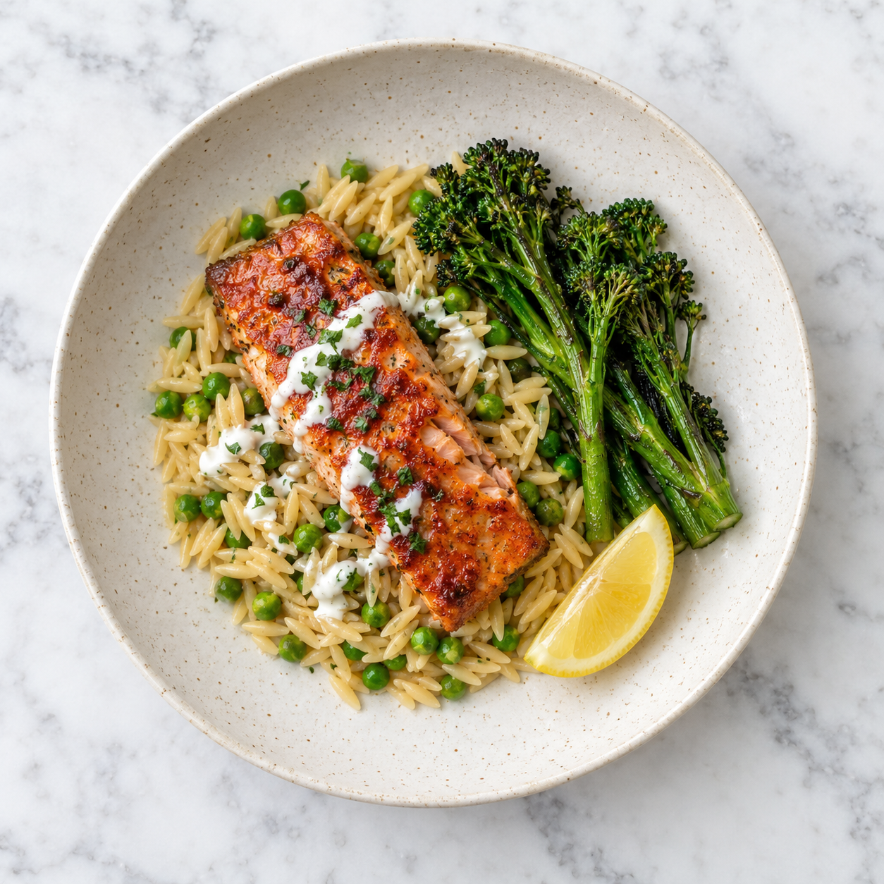 Spicy Oven Roasted Salmon with Orzo