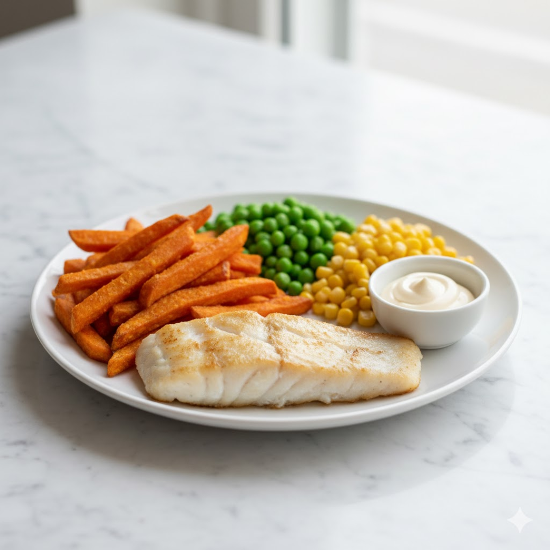 Fish, Sweet Potato Fries + Veggies (HC) 