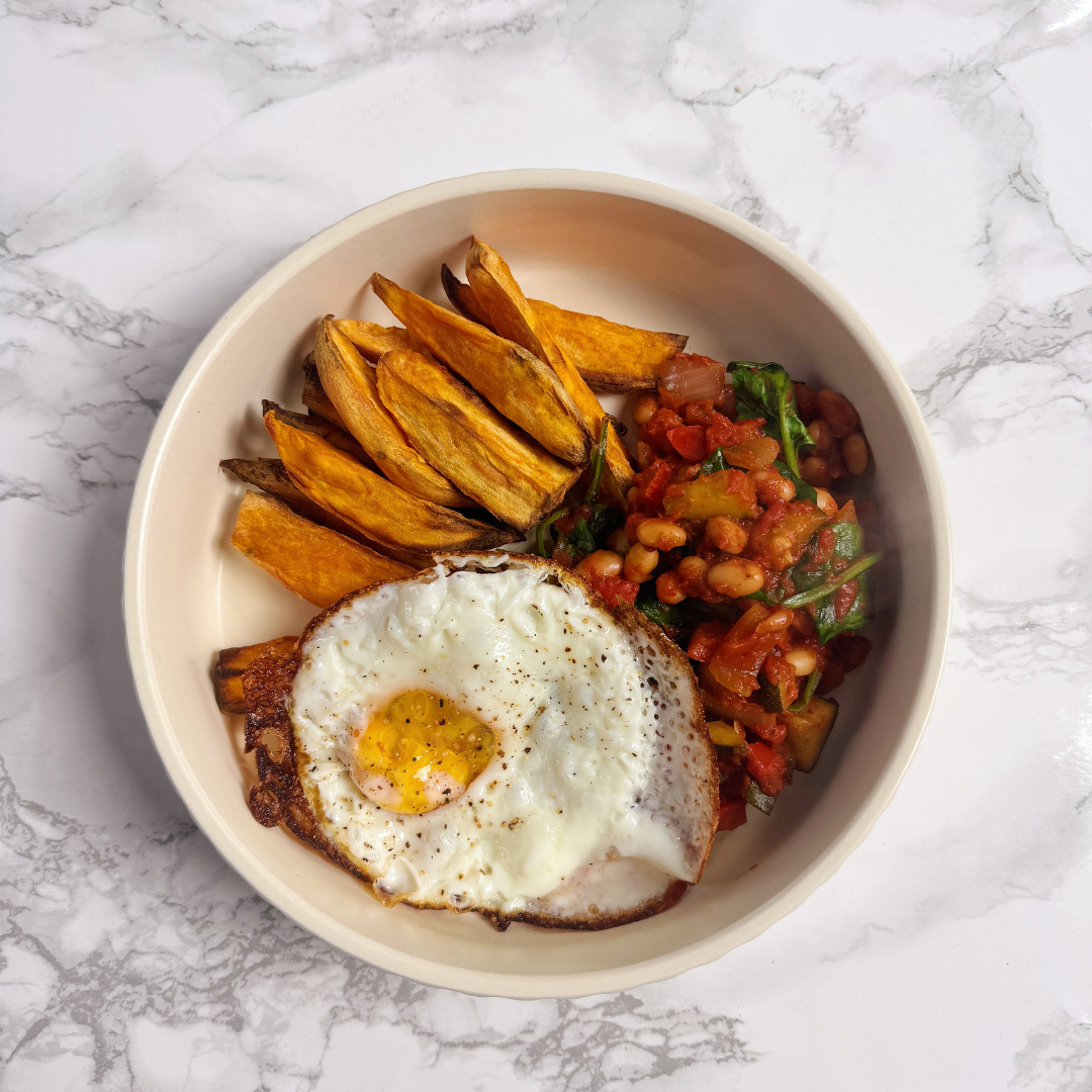 Beans, Egg + Sweet Potato Fries&nbsp;(HC)