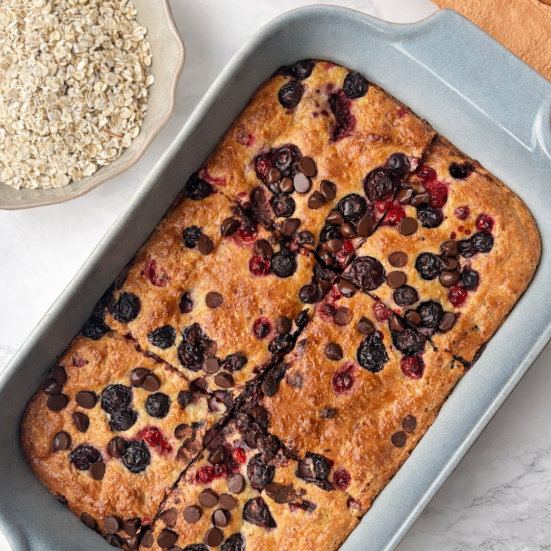 Mixed Berry + Dark Chocolate Baked Pancakes