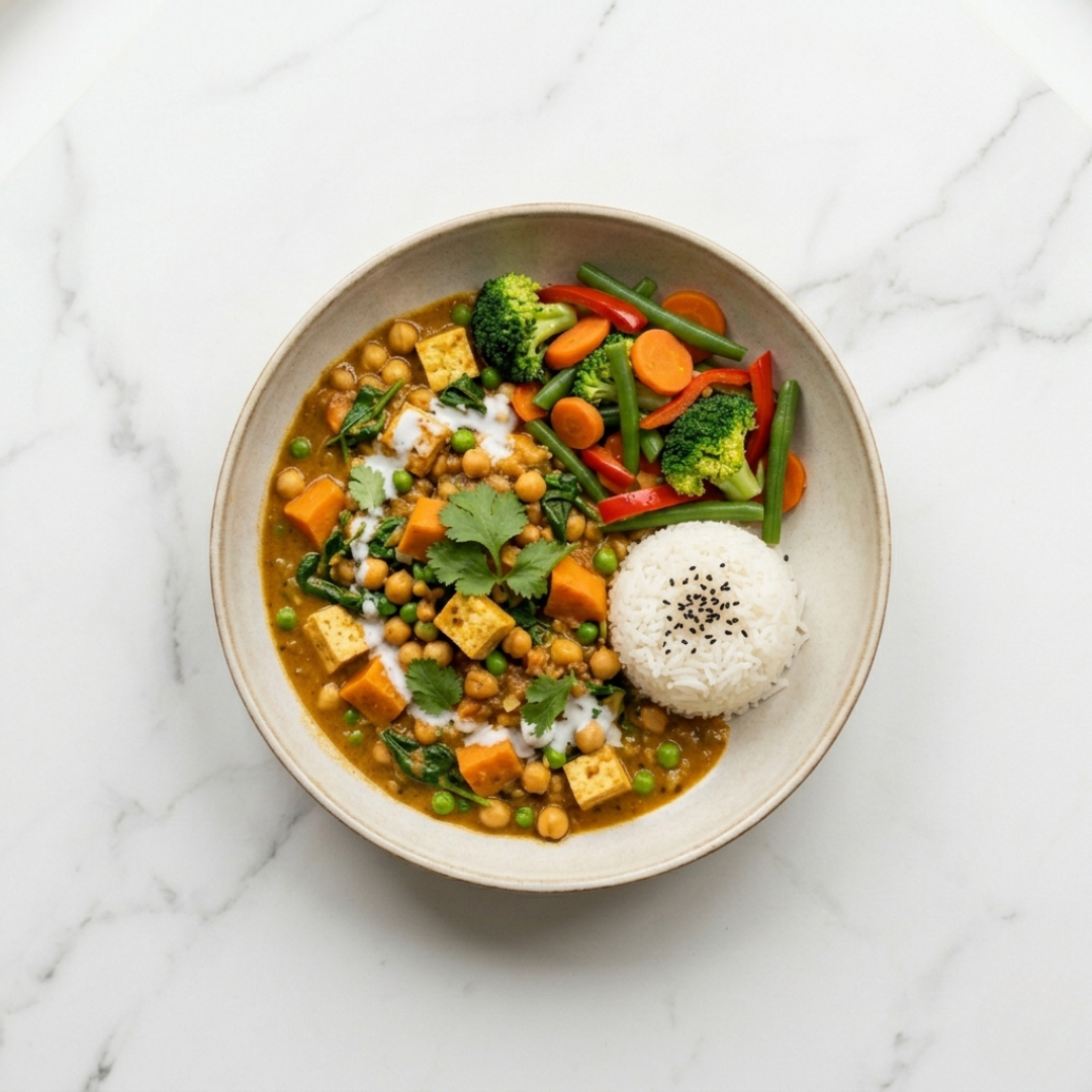 Vegetarian Curry Ready Meal + Veggies (HC) 