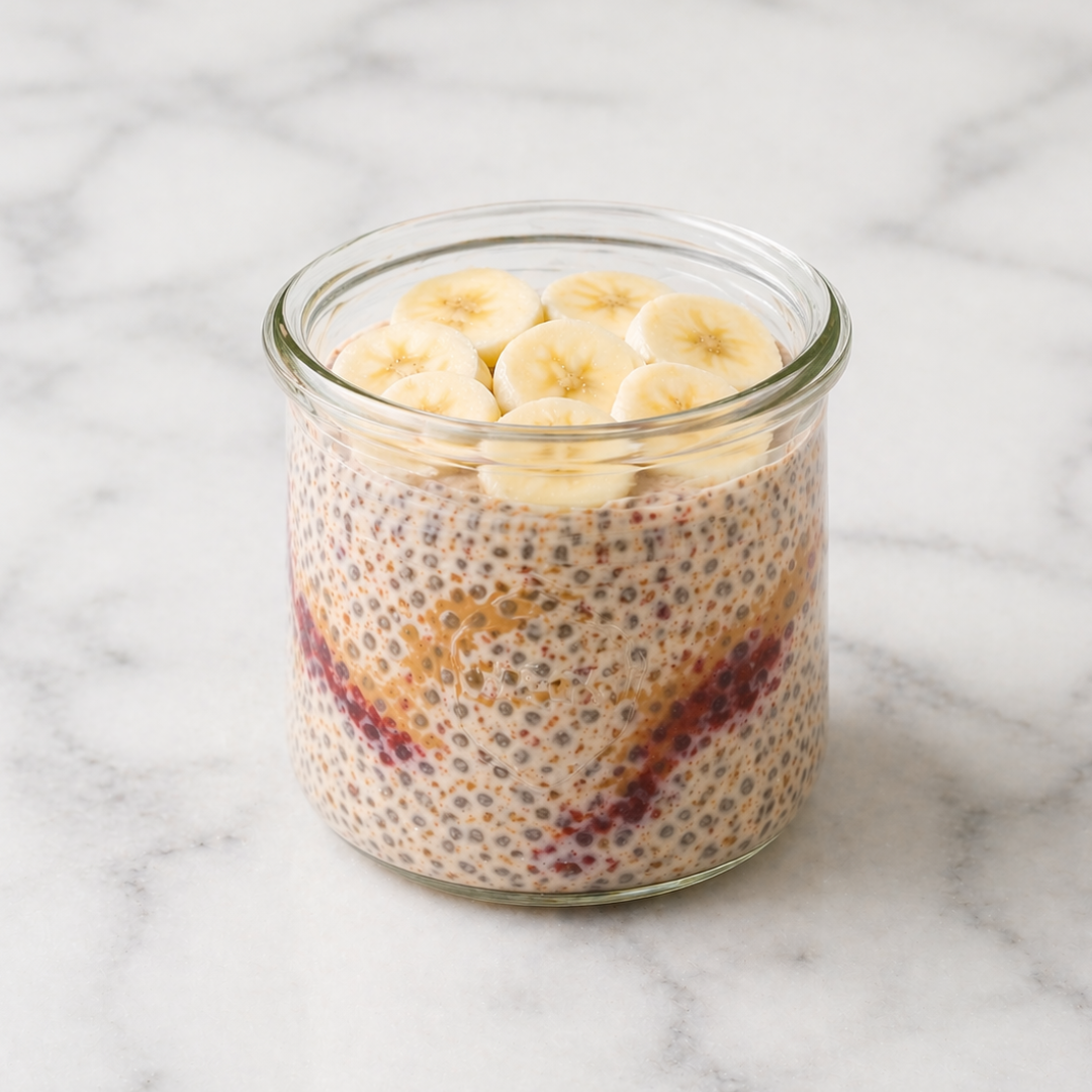 Banana, PB + Jam Chia-Pudding