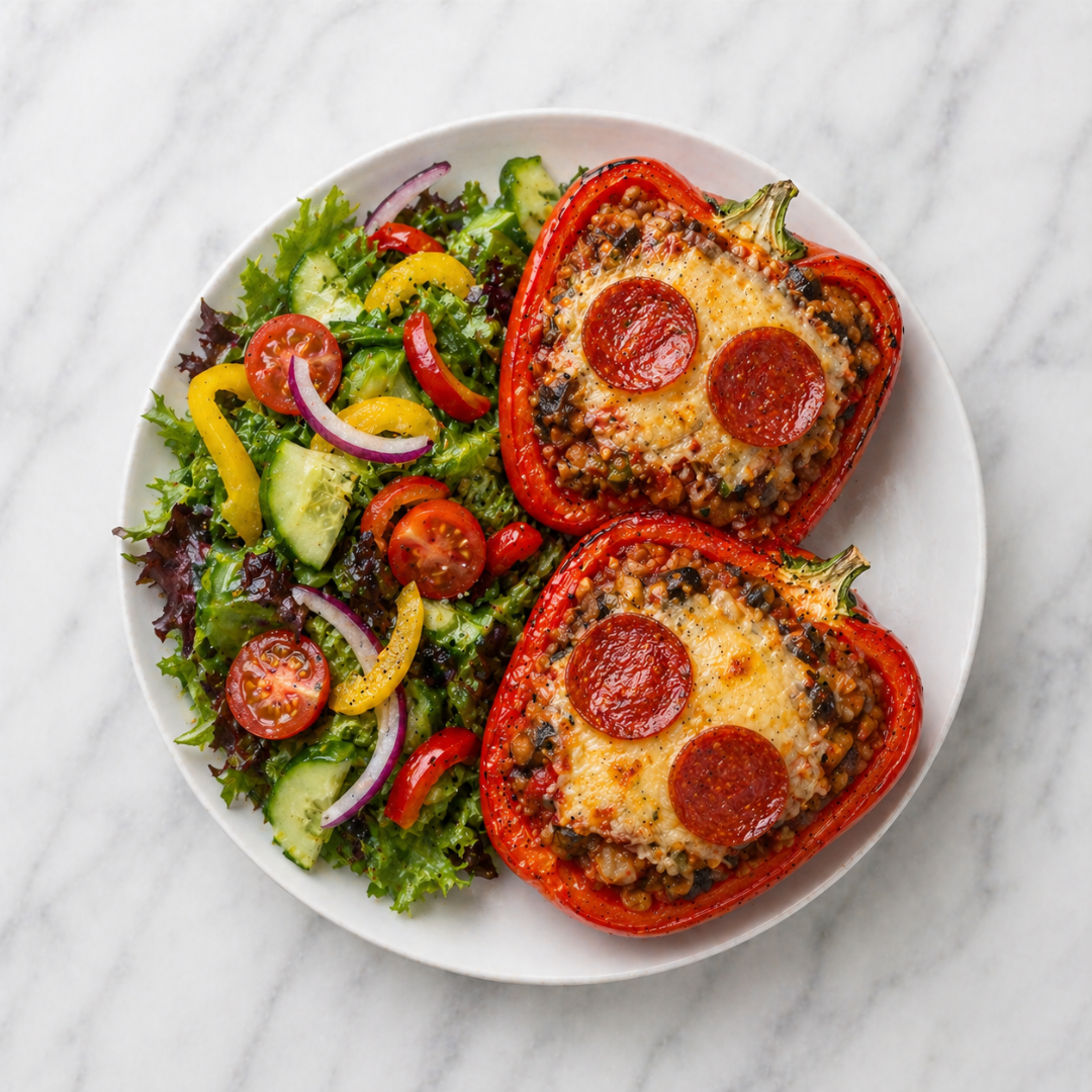Pizza Stuffed Peppers + Salad (MC)