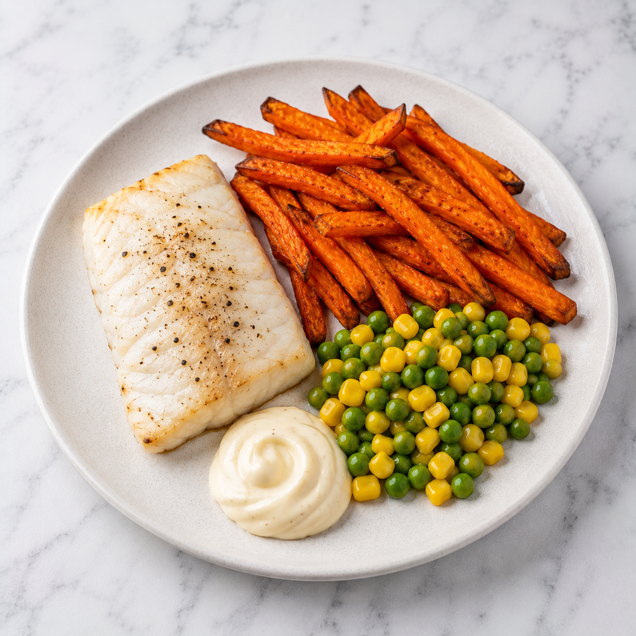 Fish, Sweet Potato Fries + Veggies (HC) 