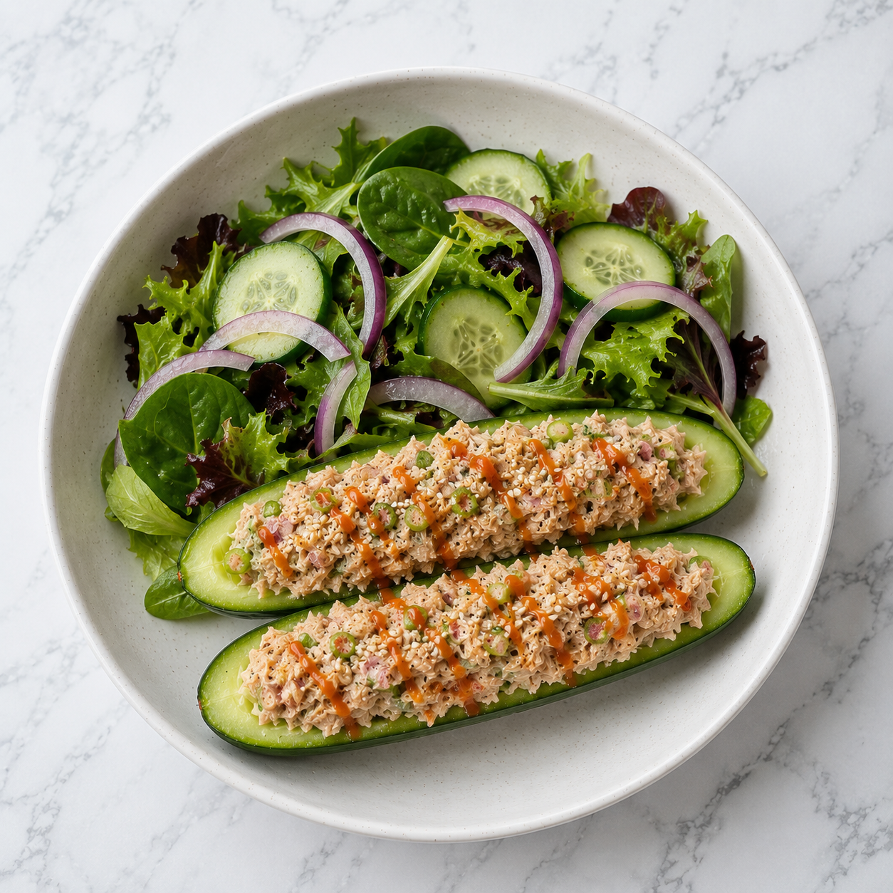 Tuna Cucumber Boats+ Salad (LC) 