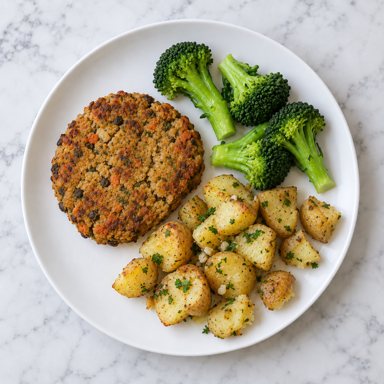 Vegetable Burger and Garlic Potatoes (HC)