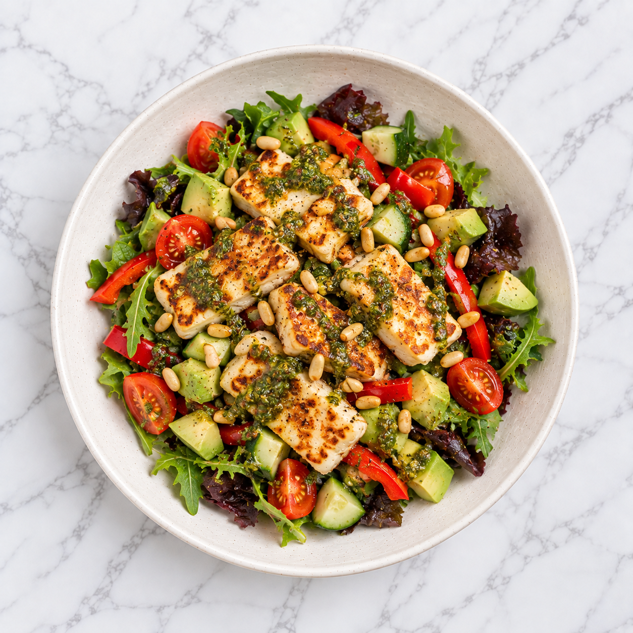 Pesto Packed Halloumi Salad (LC)
