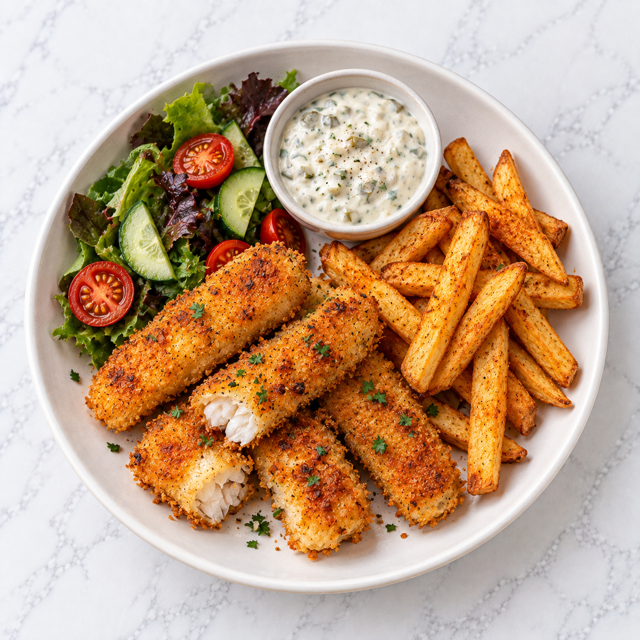 Homemade Fish Fingers, Chips and Tartare Sauce (HC)